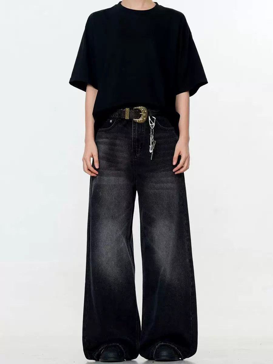 Jean Loose vintage washed distressed black men's jeans y2k Size US 32 / EU 48 - 2 Thumbnail