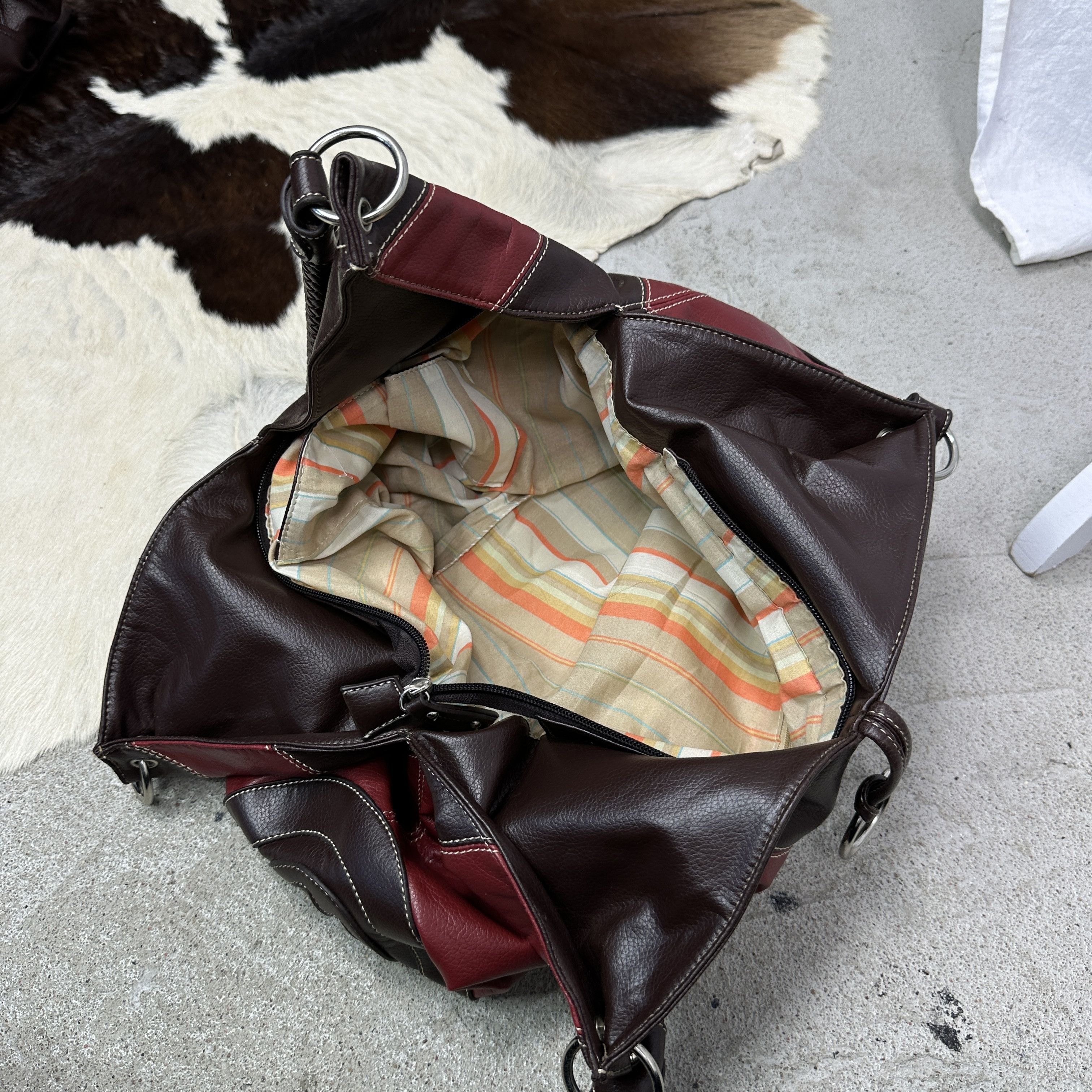 Vintage Vintage Striped Leather Boho Bag Y2K Size ONE SIZE - 8 Thumbnail
