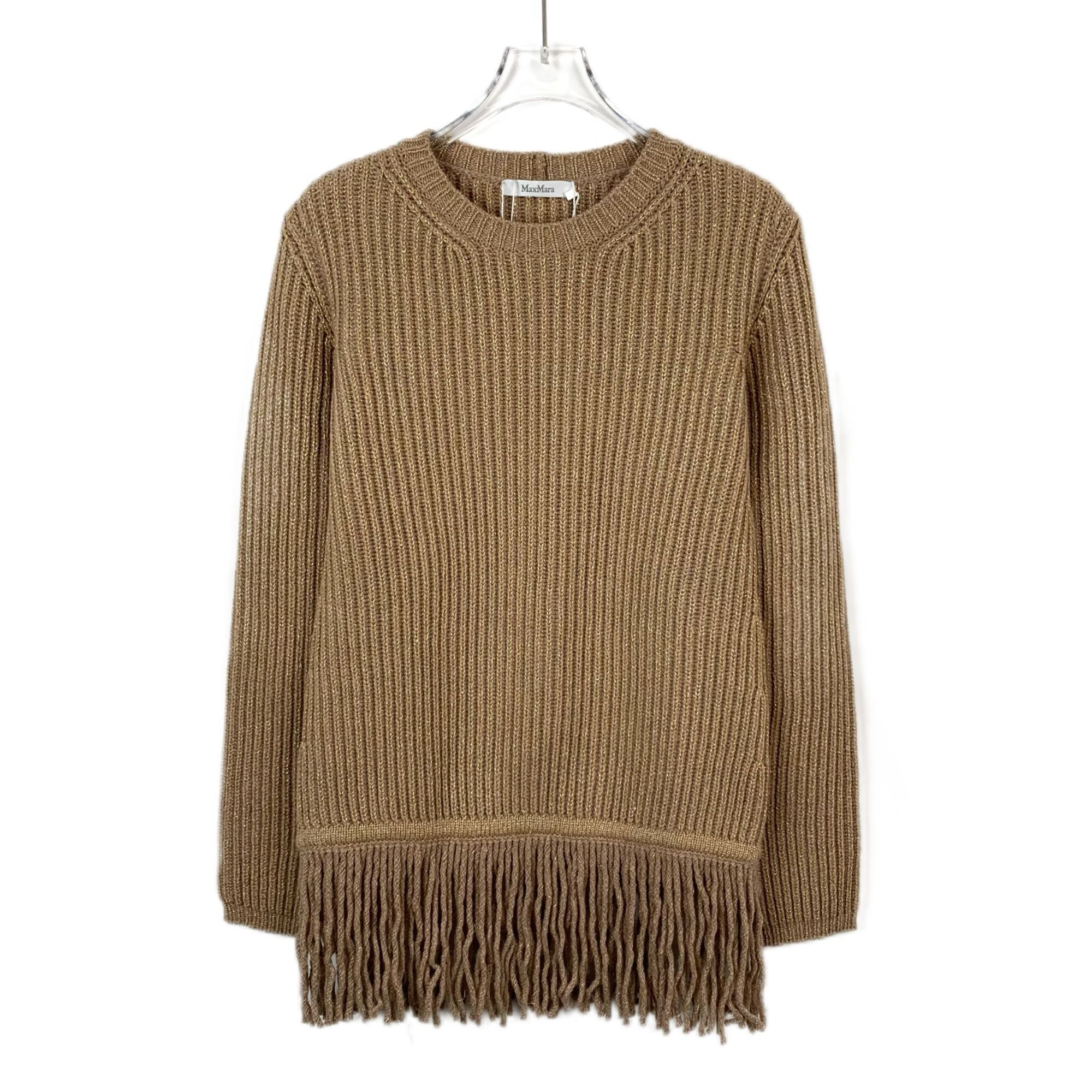 Max Mara Maxmara Brown Fringe Hem Wool Knit Sweater (Size S) Size S / US 4 / IT 40 - 1 Thumbnail