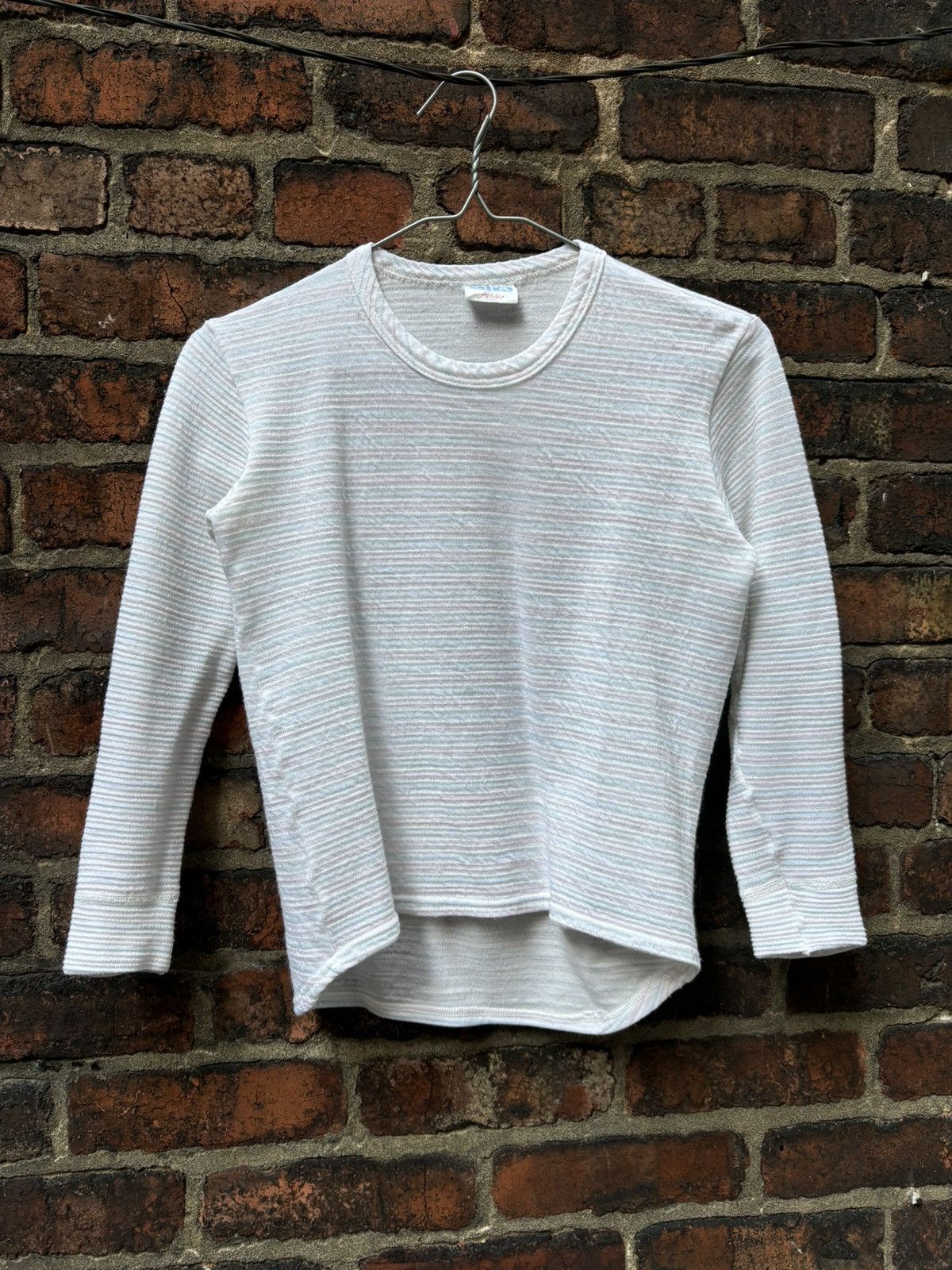 Vintage Vintage 1990s Striped White Thermal Longsleeve Shirt Size S / US 4 / IT 40 - 1 Thumbnail