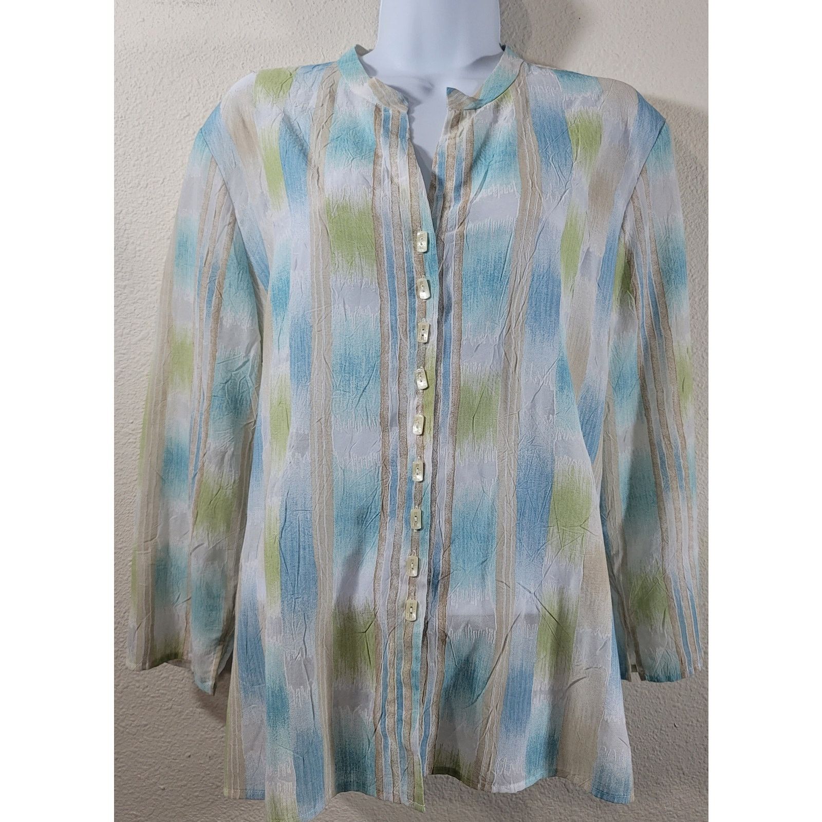 Other J.H. Collectibles Tan Blue Green Burn Out Striped Top XL Size XL / US 12-14 / IT 48-50 - 1 Thumbnail