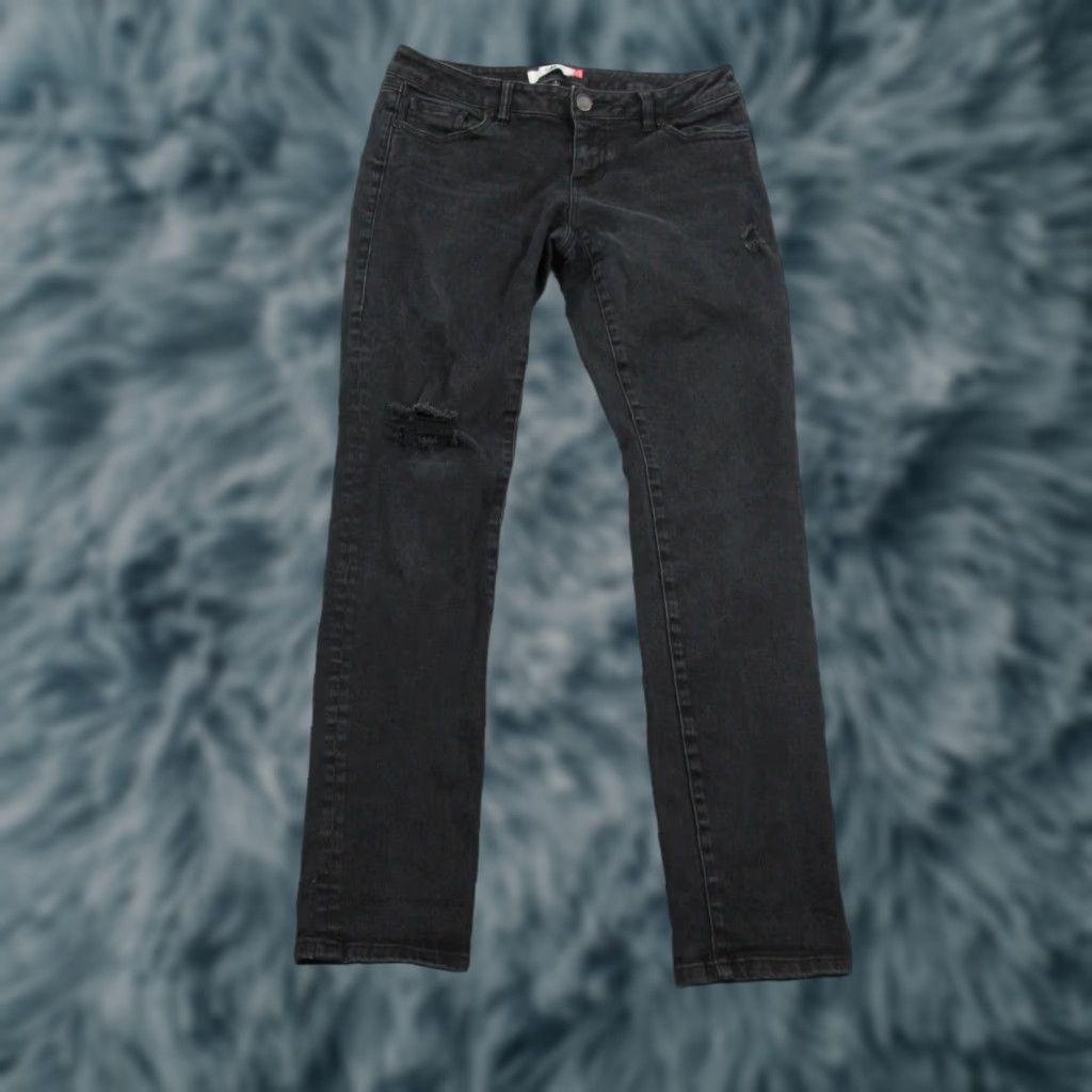 VINTAGE CAbi Womens Jeans Slim Boyfriend Distressed Black Denim 31x29