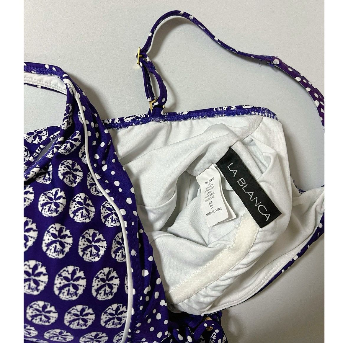 Designer × Vintage La Blanca Patterned One-Piece Bathing Suit Swimwear 10 💙🤍✨ Size L / US 10 / IT 46 - 3 Thumbnail