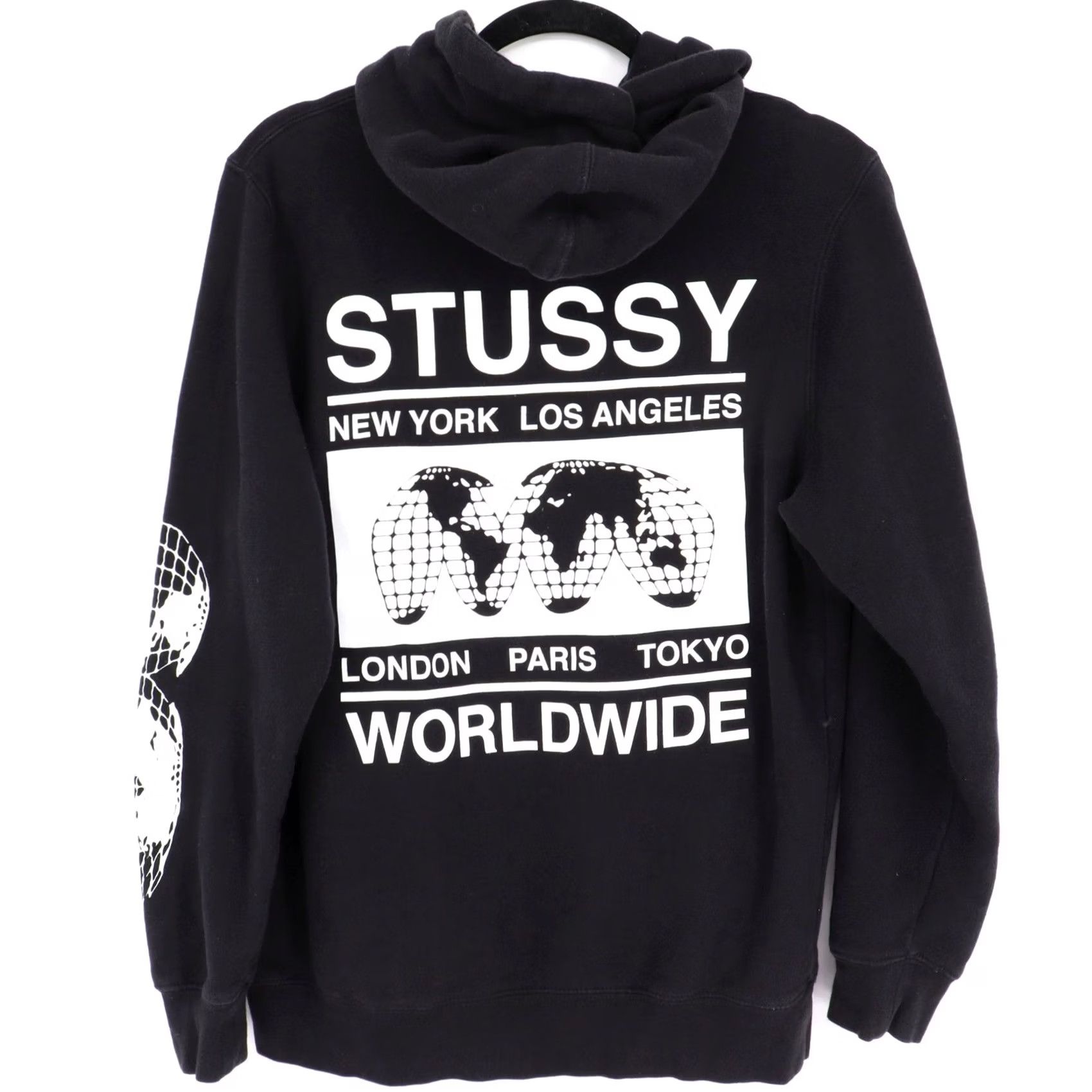 Globe Stussy Worldwide Globe Graphic Hoodie Men's S Black Pullover Sweatshirt Size US S / EU 44-46 / 1 - 7 Thumbnail
