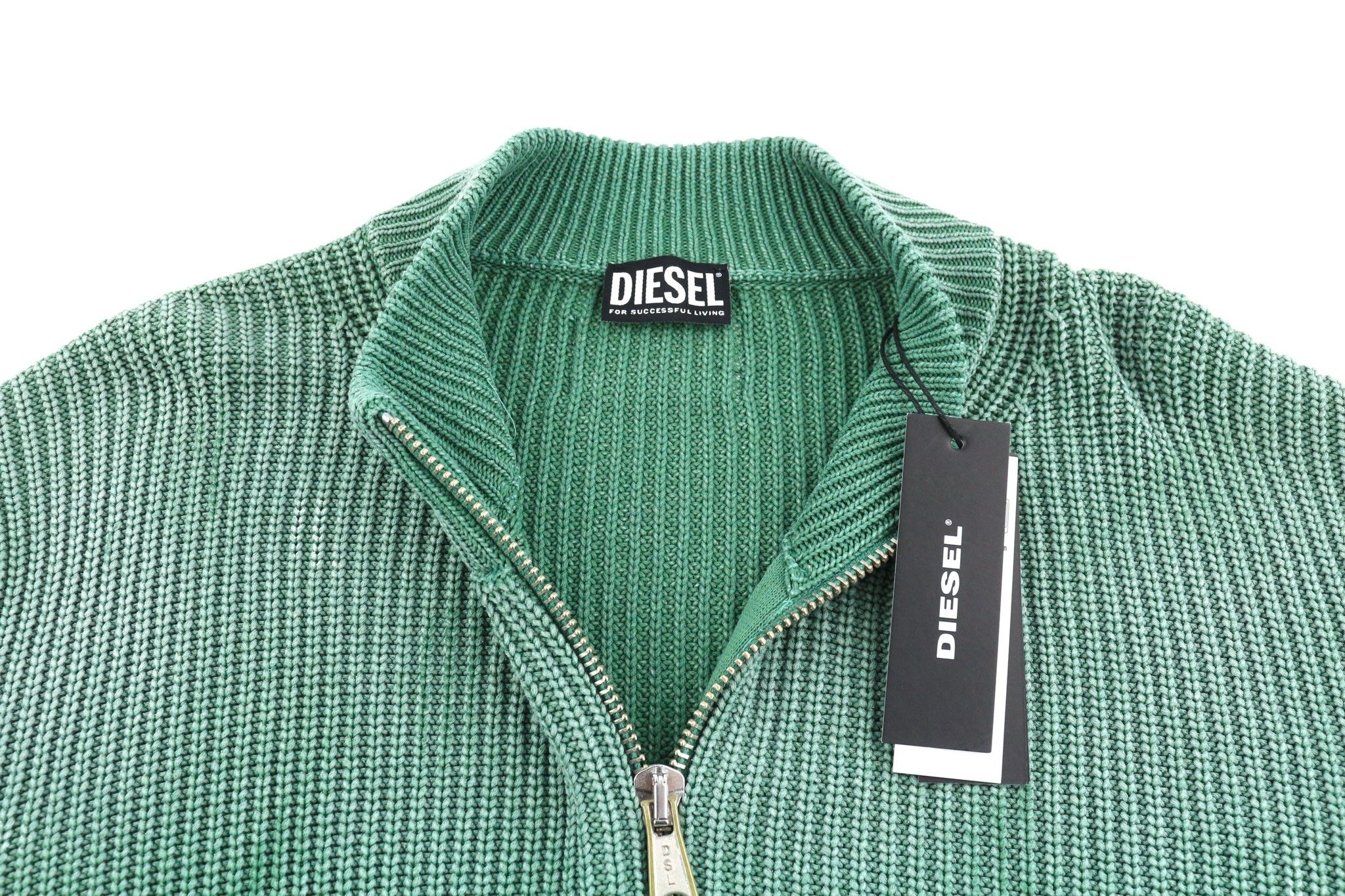 Diesel K-KENTUCKY ZIP L Washed Crew Knit Green Jumper 40133 Size US L / EU 52-54 / 3 - 4 Thumbnail