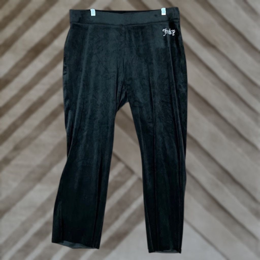 Juicy Couture Juicy Couture Pants Black Velour High Rise Relaxed Stretch Large Womens Straight Inseam 25 in Size 36" / US 14 / IT 50 - 1 Thumbnail