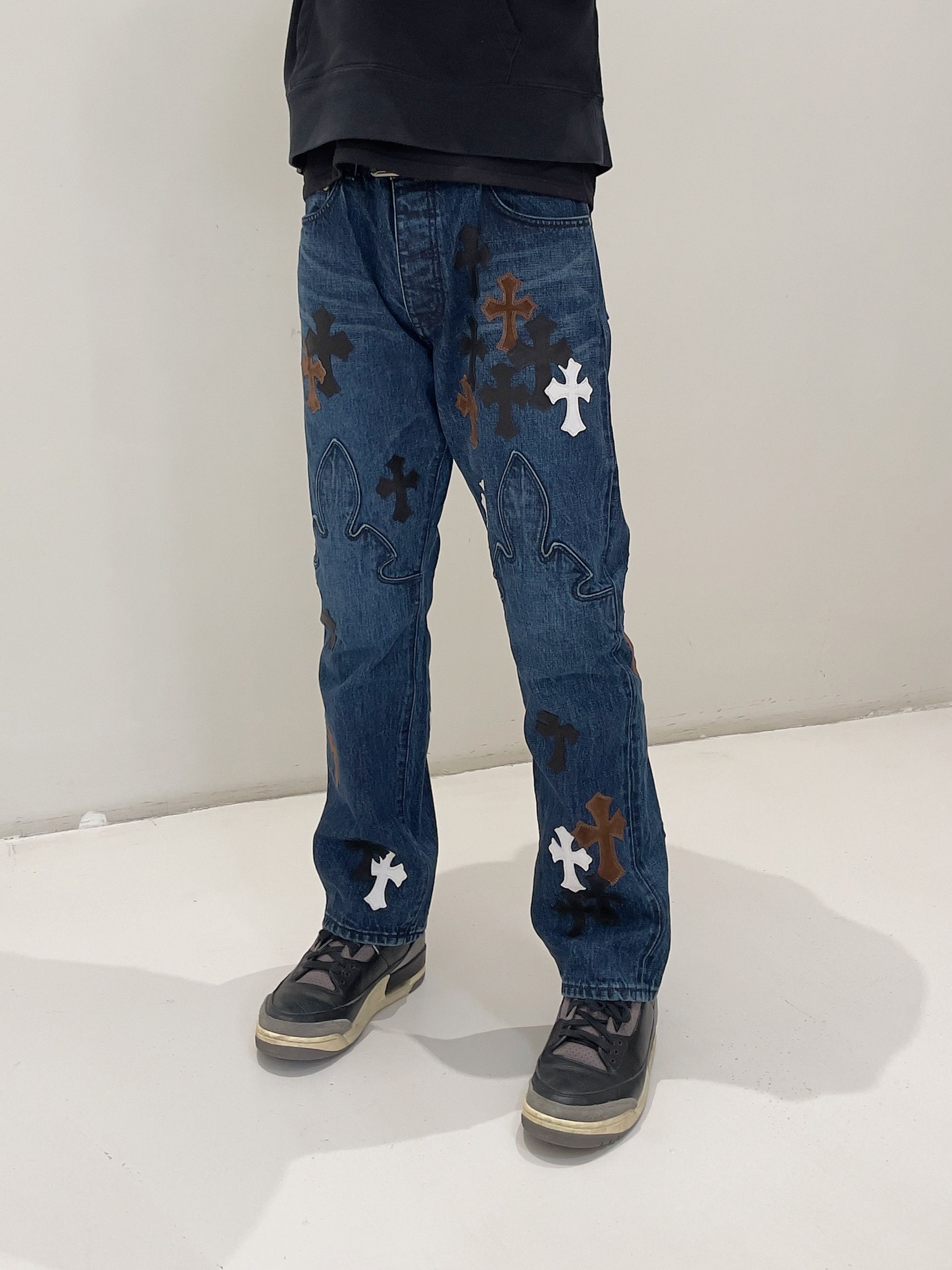 Chrome Hearts Chrome Hearts Black & White & Brown Patch Flame Knee Jeans Size US 32 / EU 48 - 22 Thumbnail