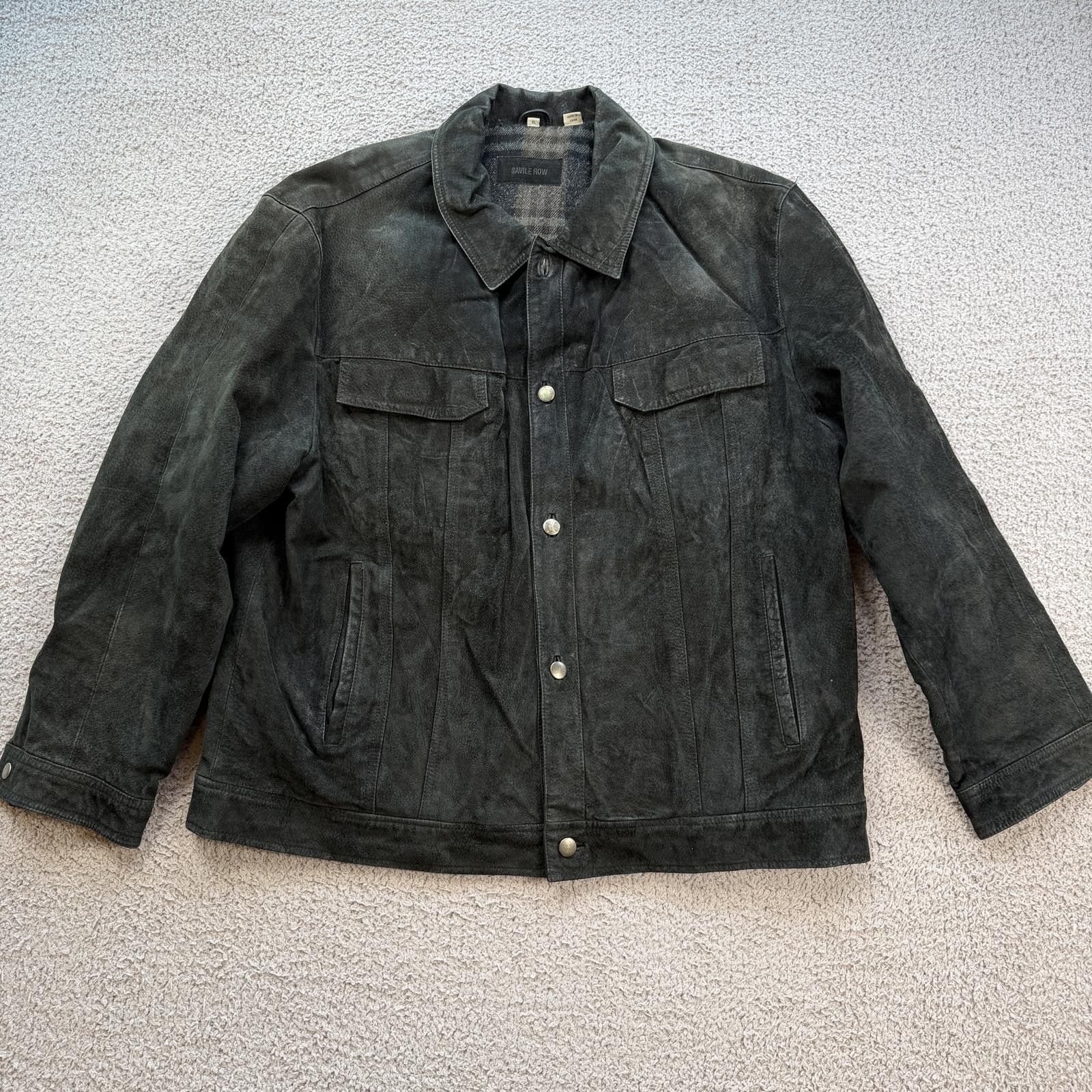Savile Row Vintage Distressed Leather Trucker Jacket XL Plaid Lined Size US XL / EU 56 / 4 - 1 Thumbnail