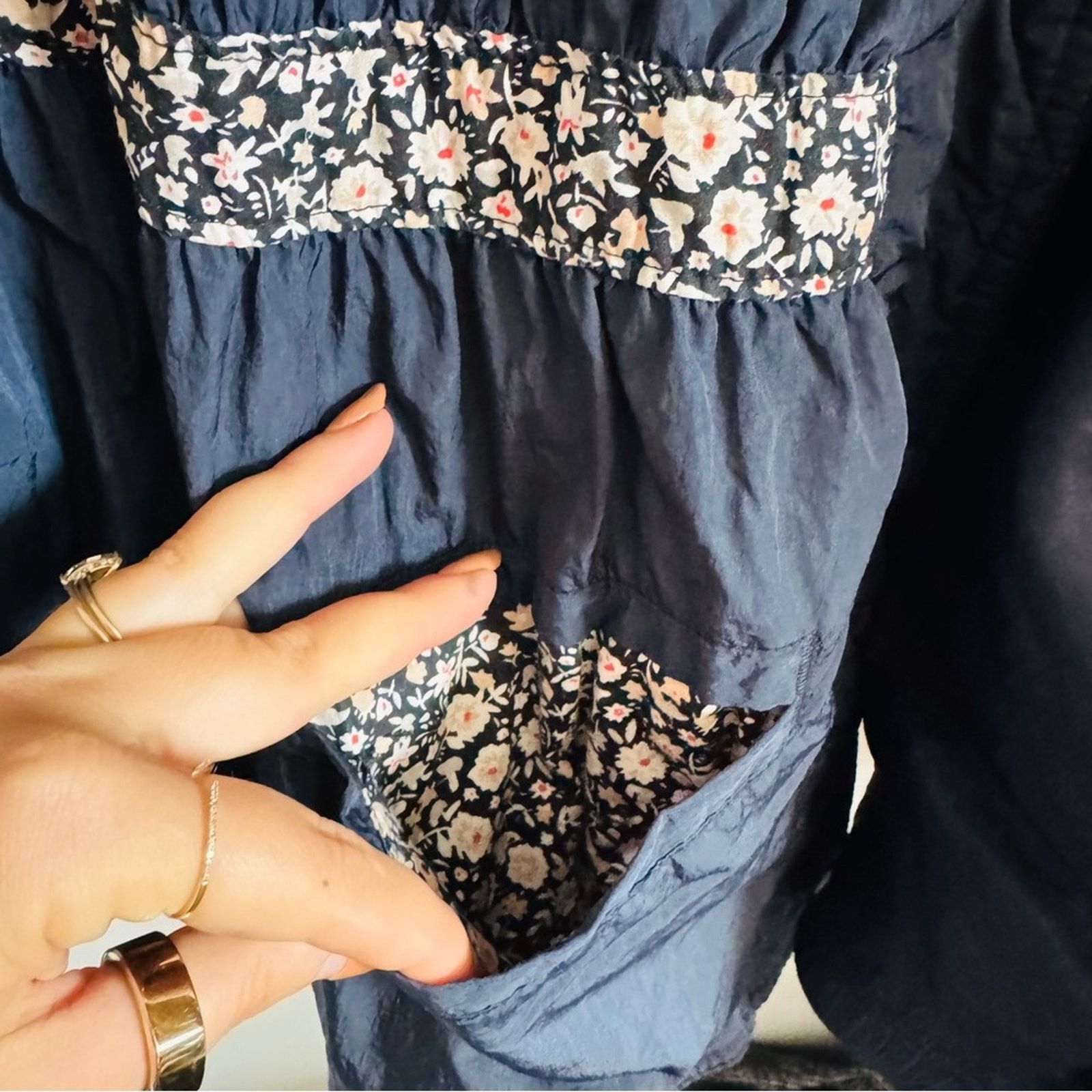 Free People FREE PEOPLE Navy White Floral Stripe $239 Puff Jacket Coat Size XL / US 12-14 / IT 48-50 - 11 Thumbnail