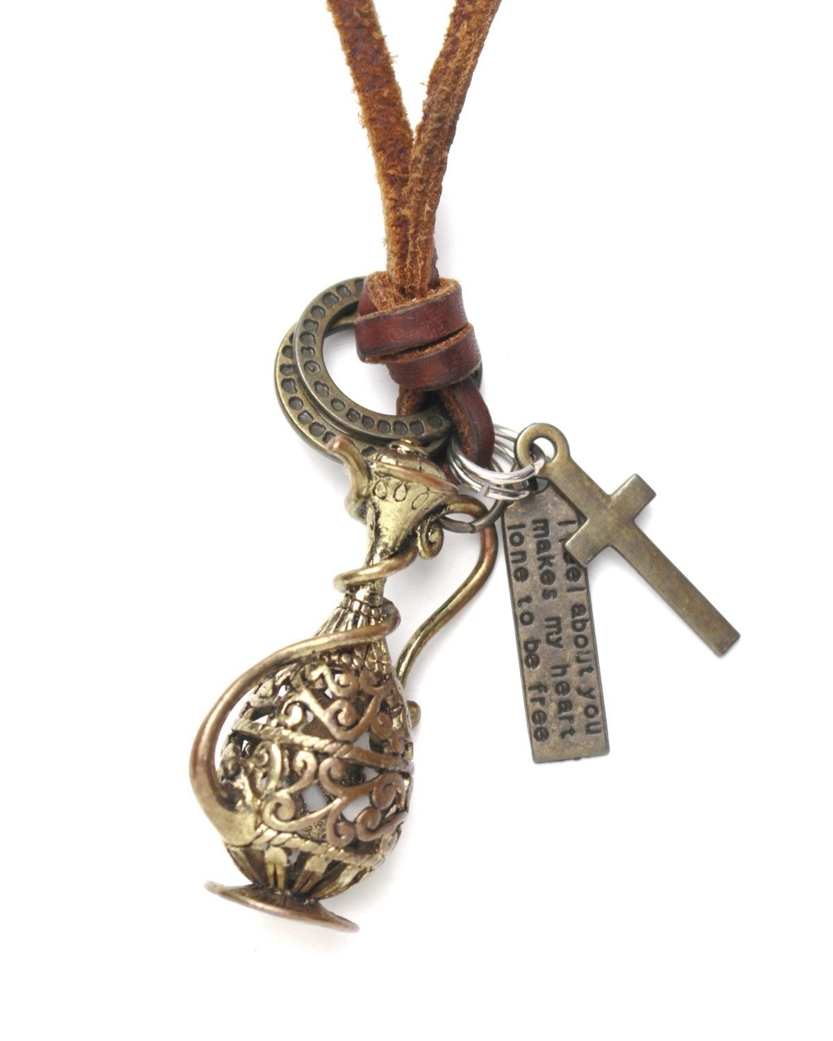 Vintage 2000S JAPANESE MADE LEATHER NECKLACE FILIGREE JUG CROSS TAG Size ONE SIZE - 3 Thumbnail
