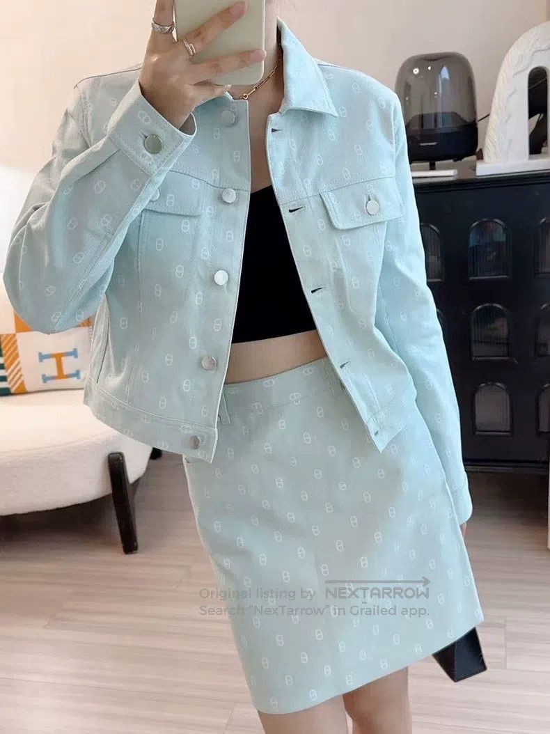 Hermes Hermes Pig Nose Full Print Blue Denim Jacket Size XXS / US 00 / IT 34 - 7 Thumbnail