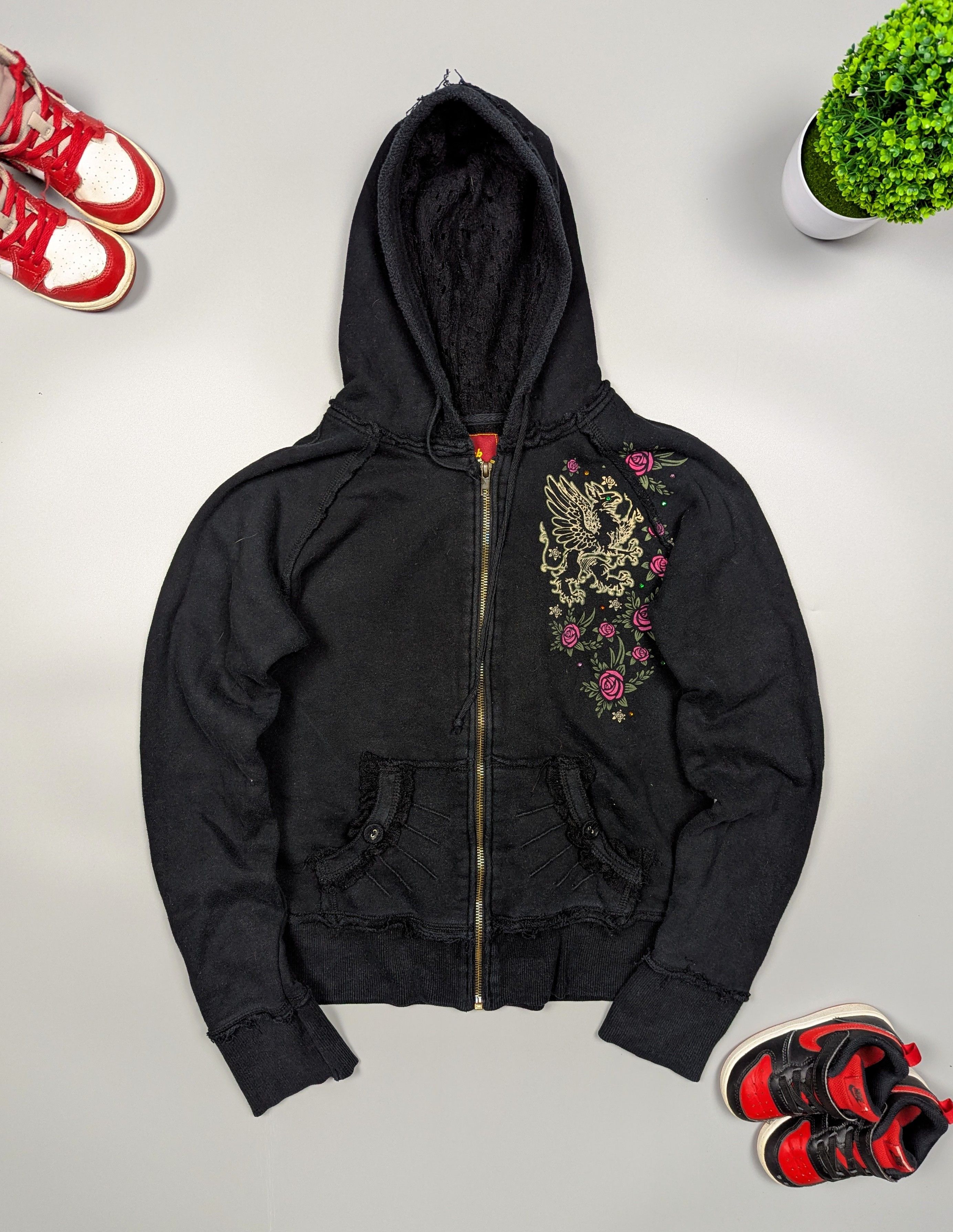 Hard Rock Cafe × Vintage HARD ROCK Cafe Women's Y2k Gothic Fitted Rock Hoodie Size M / US 6-8 / IT 42-44 - 4 Thumbnail