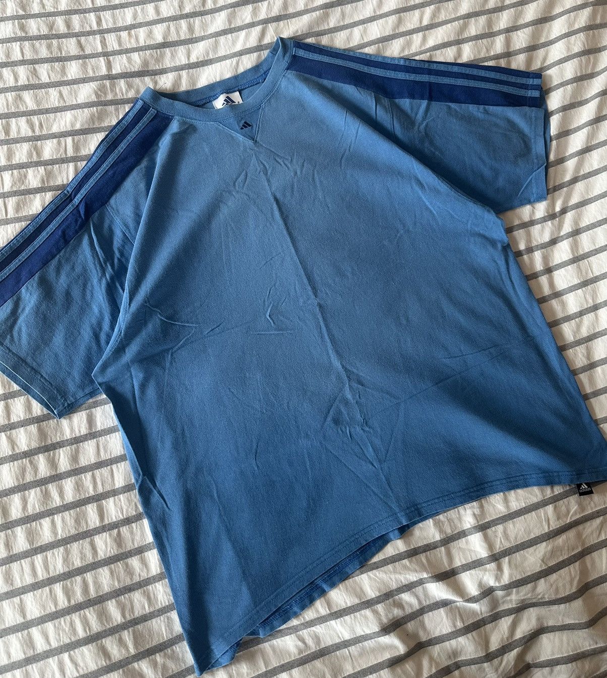 image of Micro-Logo Adidas Tee in Blue, Men's (Size XL)