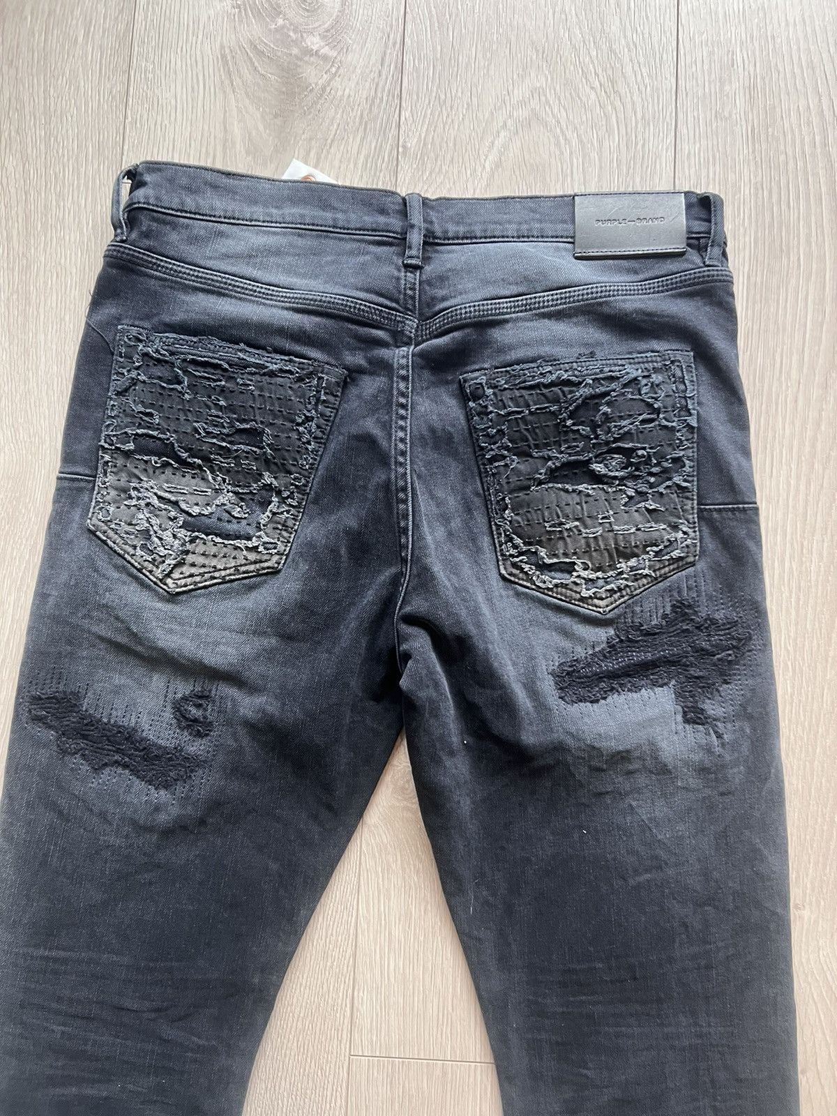 Purple Brand × Vintage NWT Purple Brand Quilted Destroyed Pocket Black Jeans Denim Size US 32 / EU 48 - 8 Thumbnail