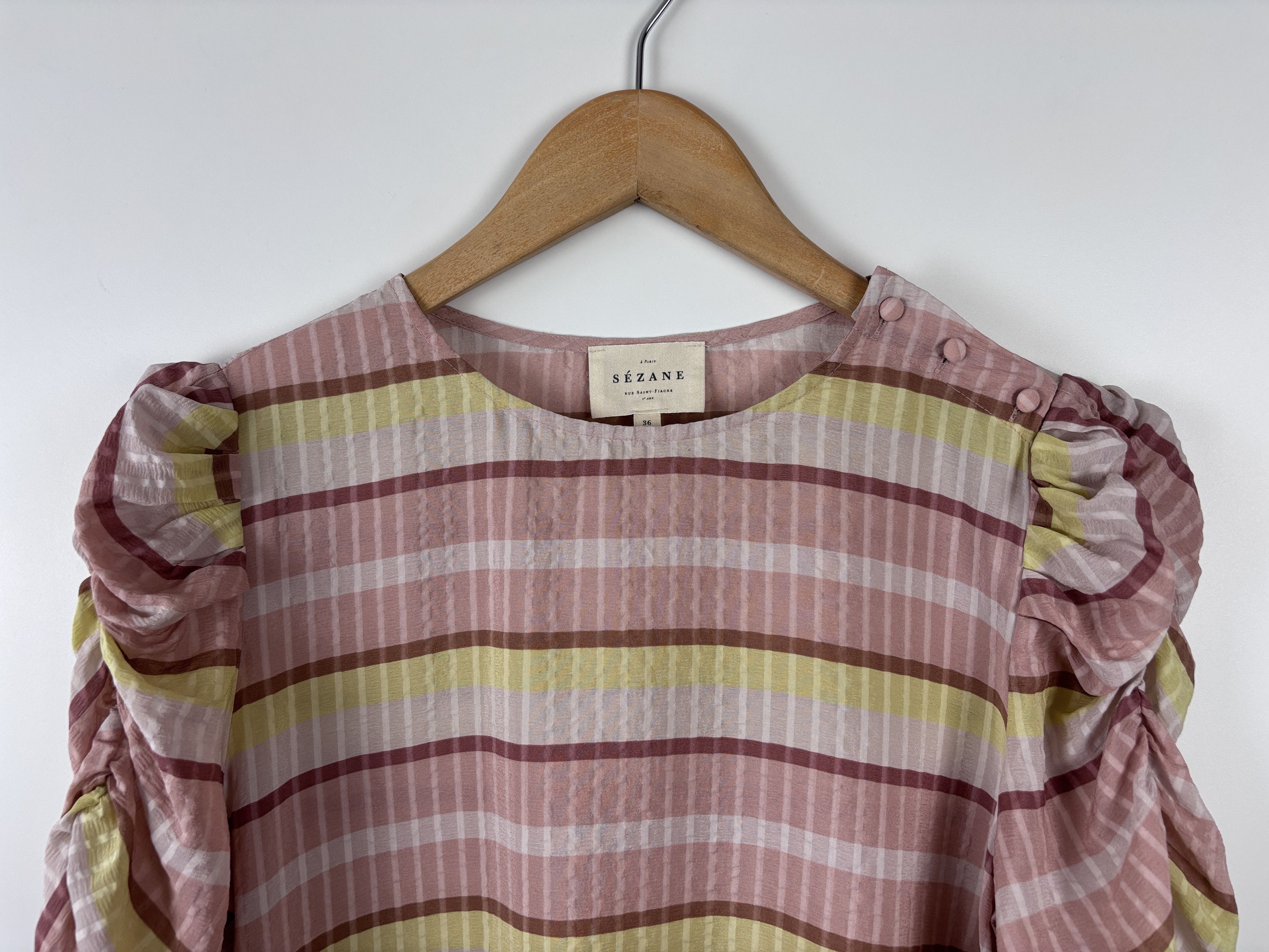 Sezane Sezane Coralie Silk Top Blouse Striped Pink Yellow Size 36 Size S / US 4 / IT 40 - 2 Thumbnail