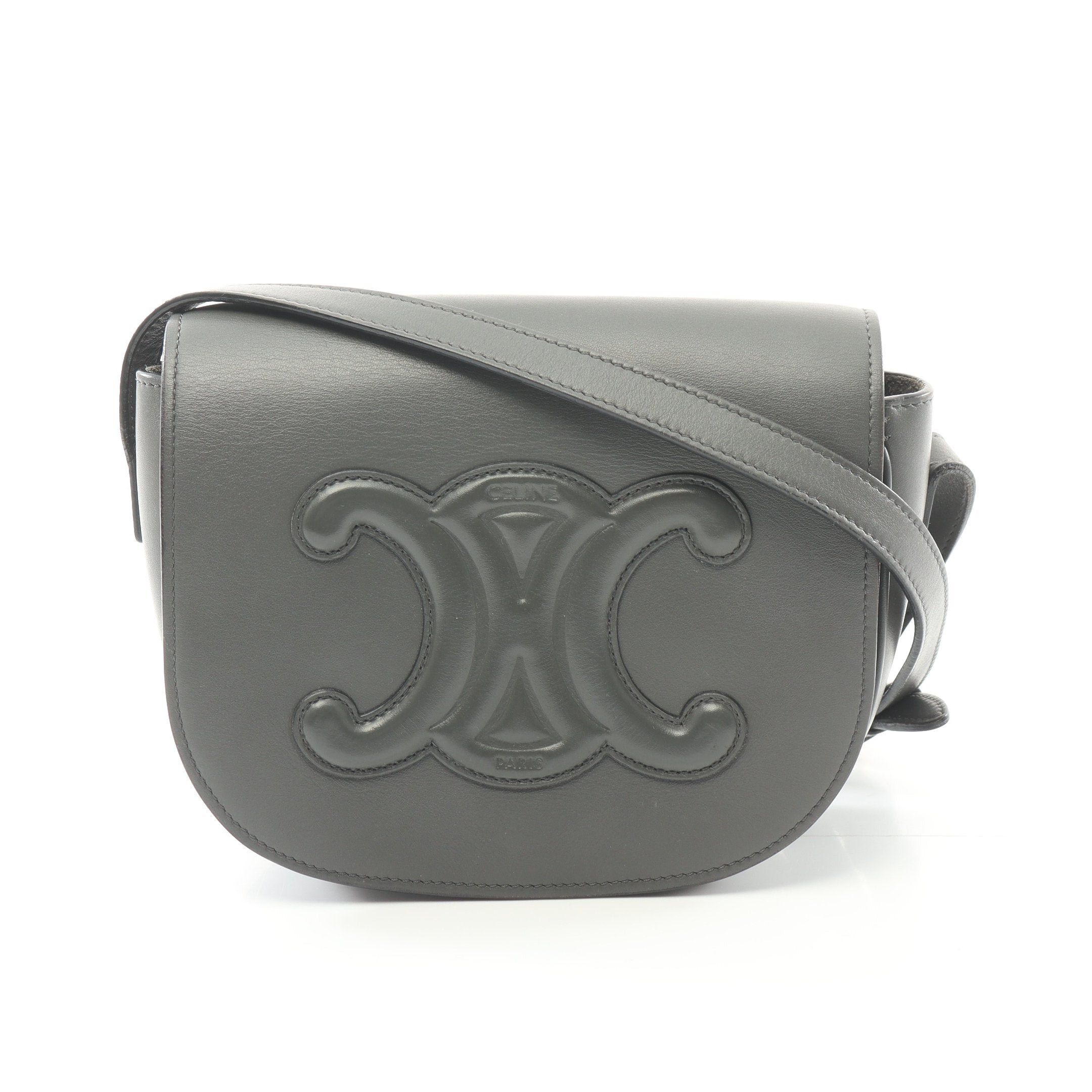 Celine Celine Folco Cuill Triomphe Shoulder Bag Leather Gray Size ONE SIZE - 1 Thumbnail