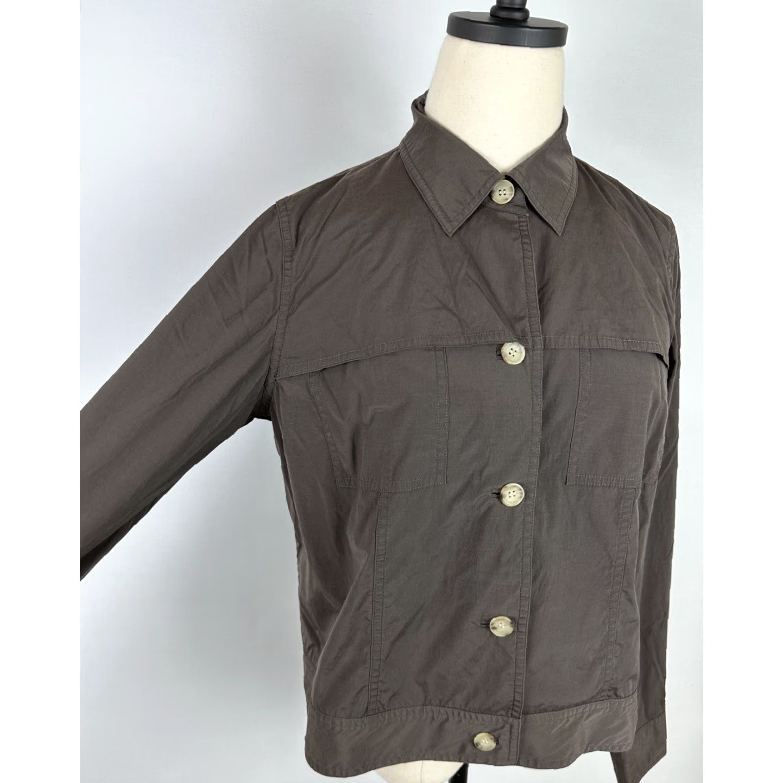 Vintage VTG 90s Y2K Doncaster Brown Jacket Women 4 / S Nylon Cotton Blend Minimalist Grunge Jacket) Size S / US 4 / IT 40 - 4 Thumbnail