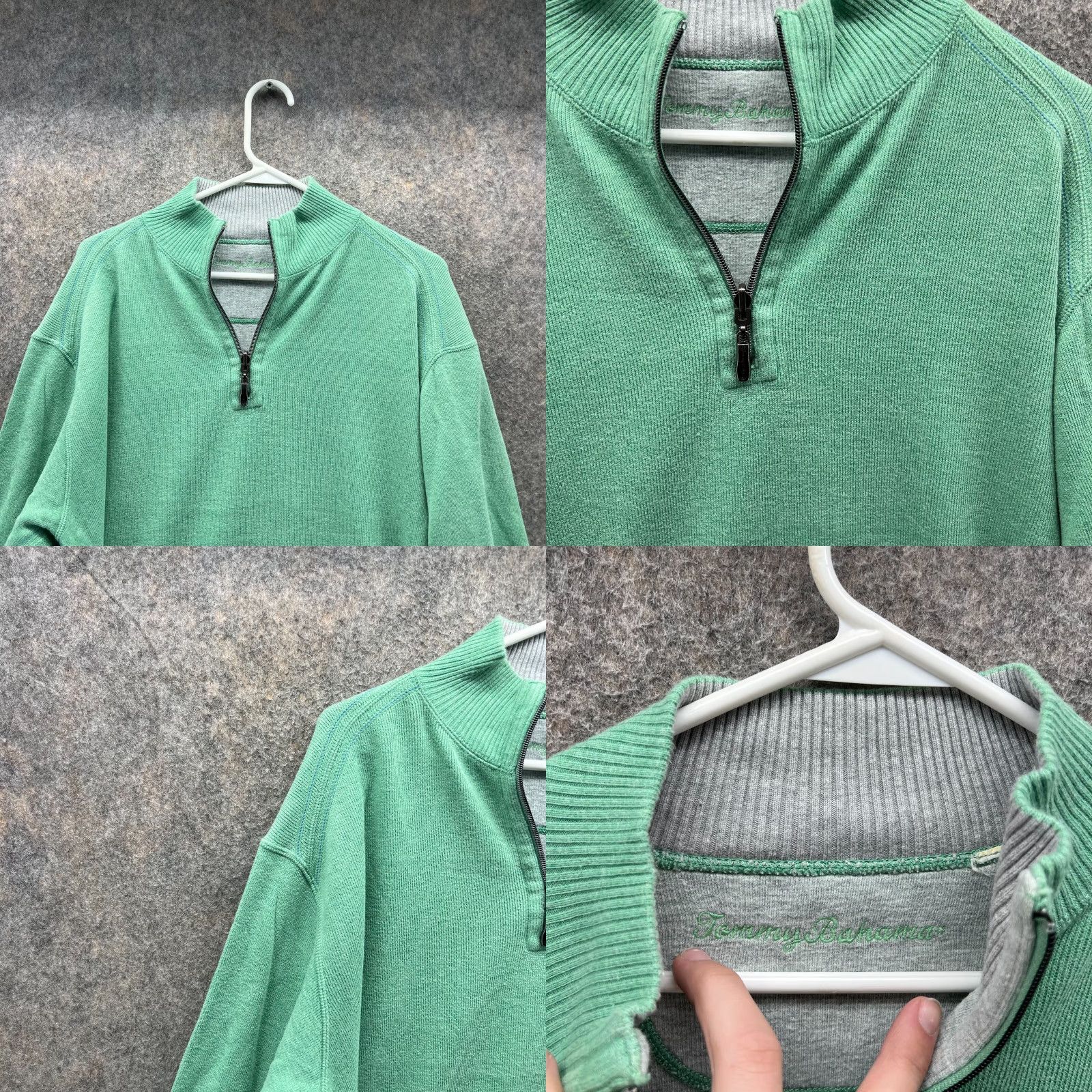 Tommy Bahama Tommy Bahama Sweater Mens Large Reversible Fleece Pullover Gray Mint Green Jersey Knit Casual Formal Long Sleeve Logo Size US XL / EU 56 / 4 - 8 Thumbnail
