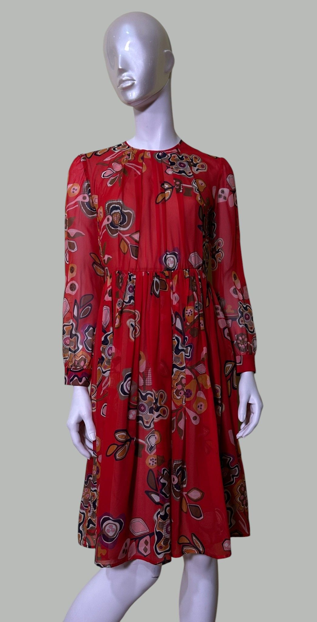 MSGM Floral Midi Silk Dress Size S / US 4 / IT 40 - 3 Thumbnail