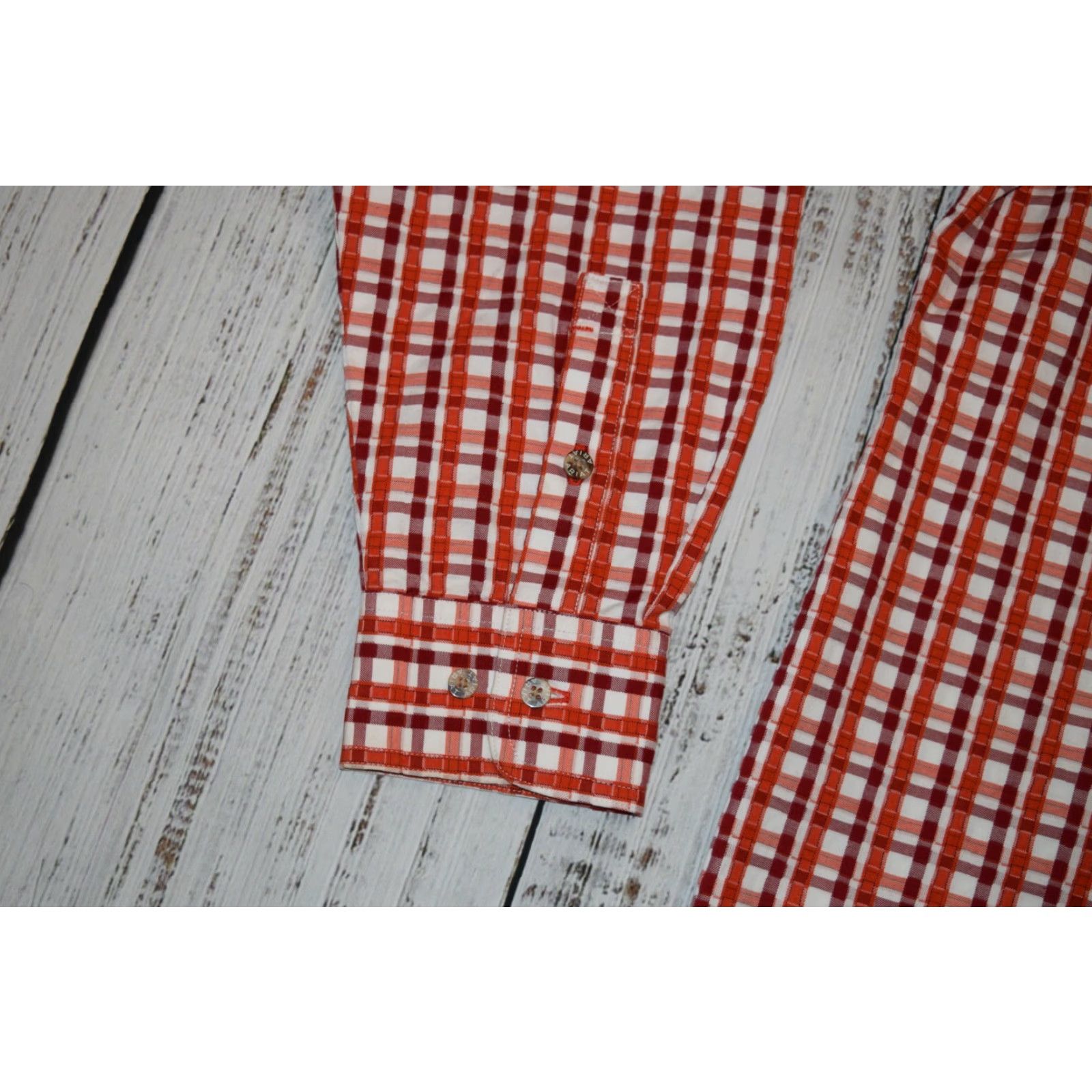 Ariat MENS ARIAT LONG BUTTON SHIRT Plaid CHECKERED Vented FARM ORANGE RED WHITE Large Regular Fit Casual Workwear Western Button-Down Collared Shirt Size US L / EU 52-54 / 3 - 3 Thumbnail