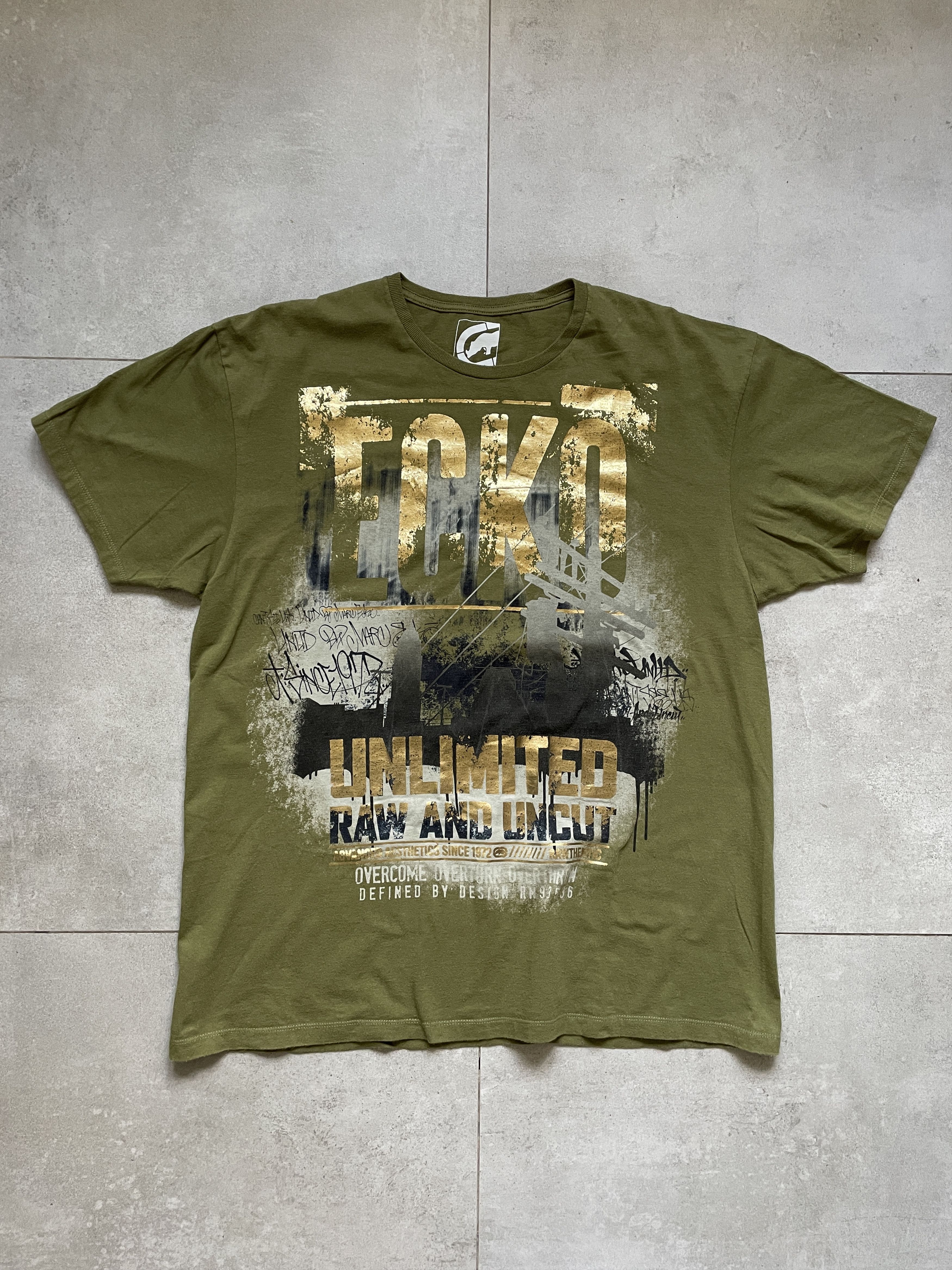 Ecko Unltd. Y2K ECKO UNLTMD UNLIMITED OLIVE GOLD KHAKI BAGGY TSHIRT Size US XXL / EU 58 / 5 - 1 Thumbnail