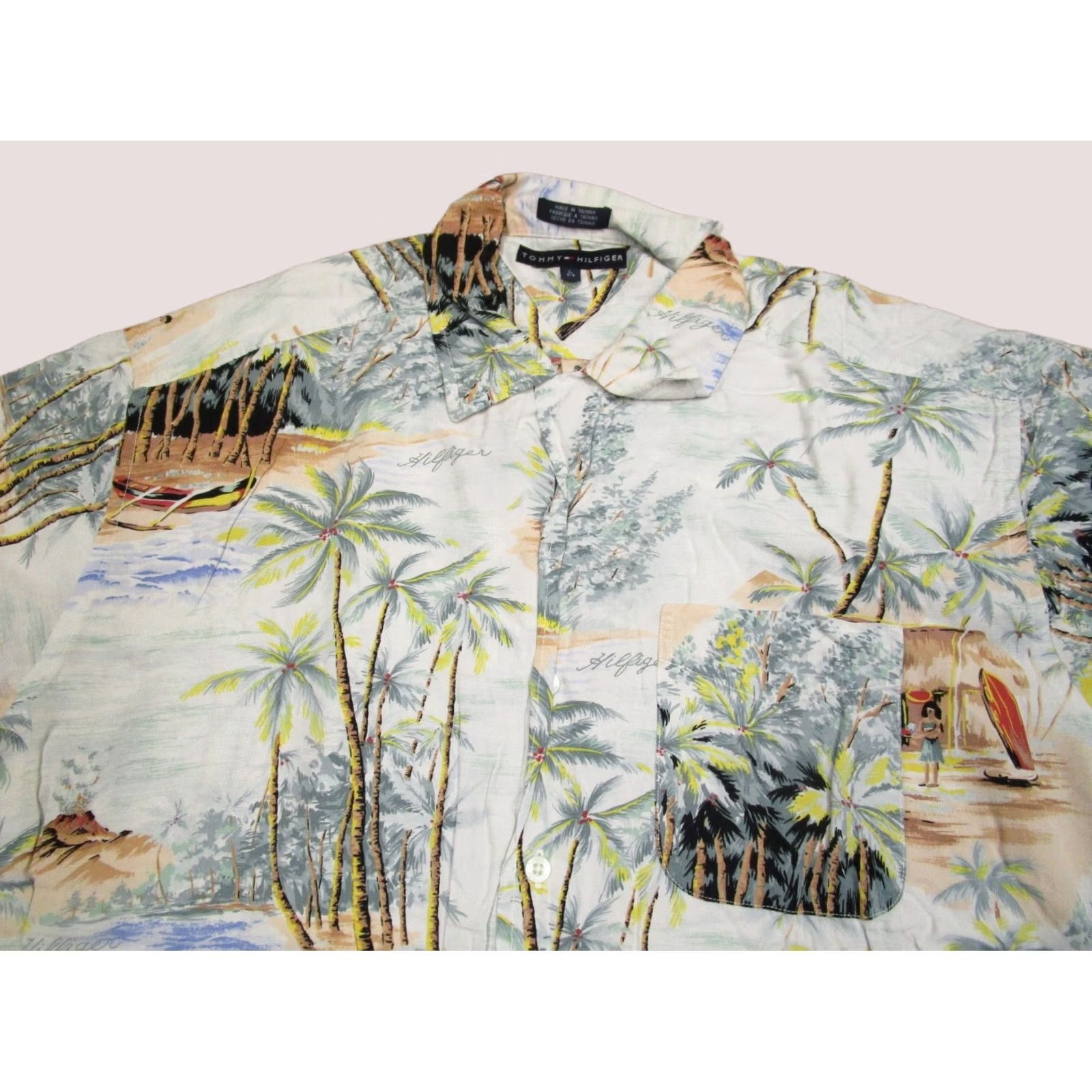 Tommy Hilfiger Tommy Hilfiger Shirt Mens Large White Hawaiian Honolulu Island Aloha Geometric 90s Retro Beach Button-Up Shirt Size US L / EU 52-54 / 3 - 1 Thumbnail
