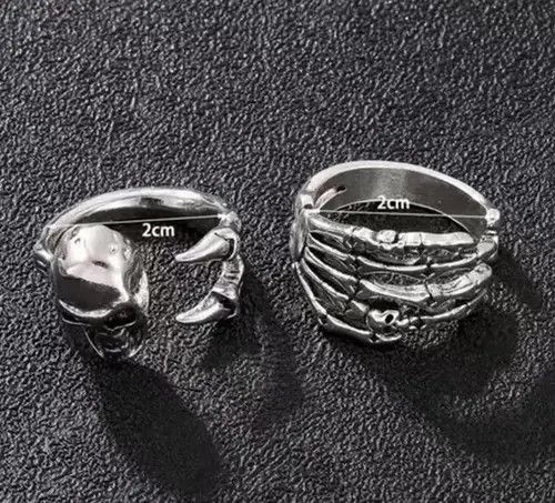 Jewelry 2pcs Men's Vintage Skull Open Adjustable Ring Size ONE SIZE - 3 Thumbnail