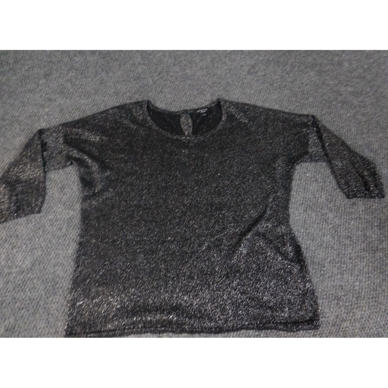 Vintage Spense Womens Blouse M Gray Stretch Pullover Round Neck Long Sleeve Casual Button Cotton Polyester Regular VINTAGE? Size M / US 6-8 / IT 42-44 - 3 Thumbnail