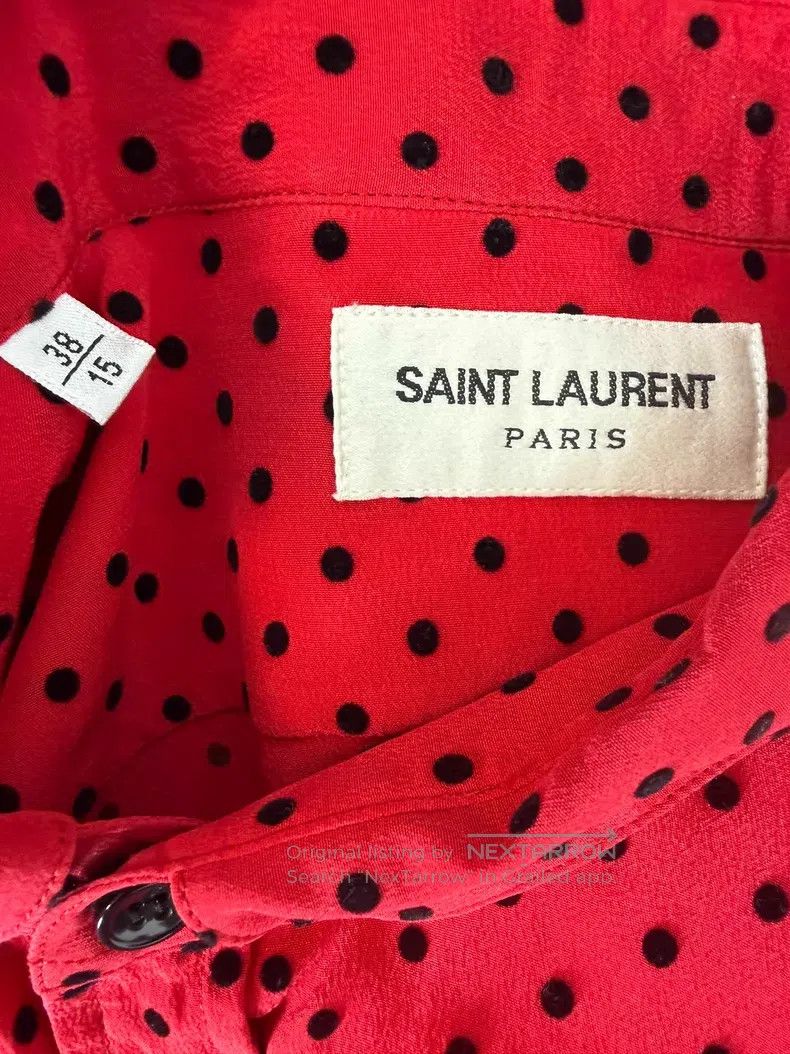 Saint Laurent Paris Saint Laurent Paris Silk Black and Red Flock Polka Dot Shi Size XS / US 0-2 / IT 36-38 - 4 Thumbnail