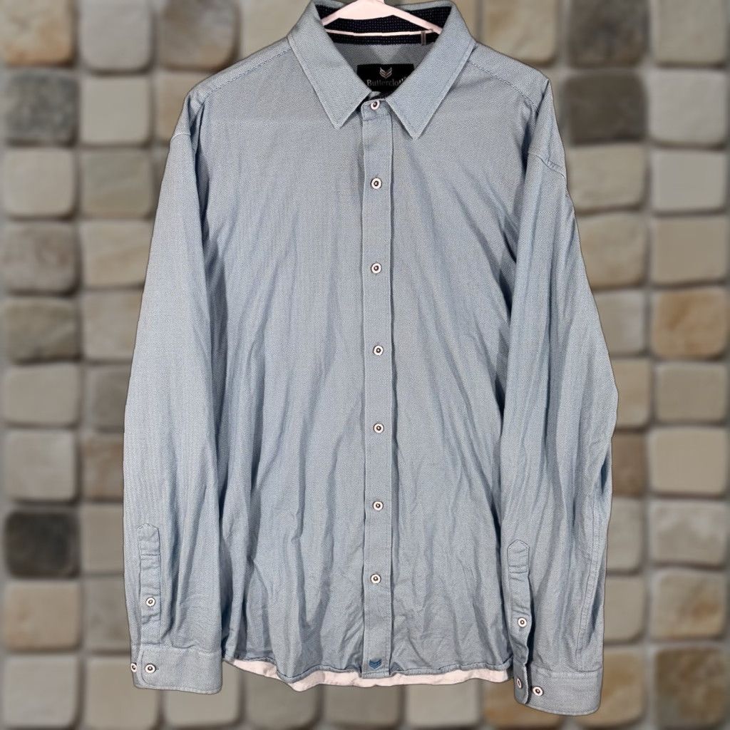 Buttero Buttercloth Mens XL Button-Up Shirt Geometric Wave Blue Cotton Long Sleeve Regular Fit Professional Office Casual Size US XL / EU 56 / 4 - 1 Thumbnail