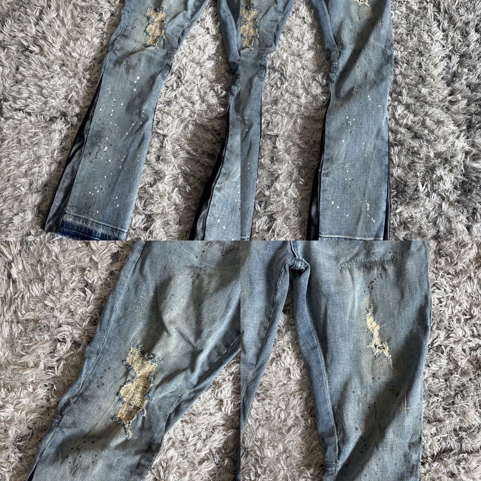 Denime FIRST ROW Jeans Men’s Skinny Blue Denim Paint Splattered Distressed Size 34x32 DAMAGE Size US 34 / EU 50 - 8 Thumbnail