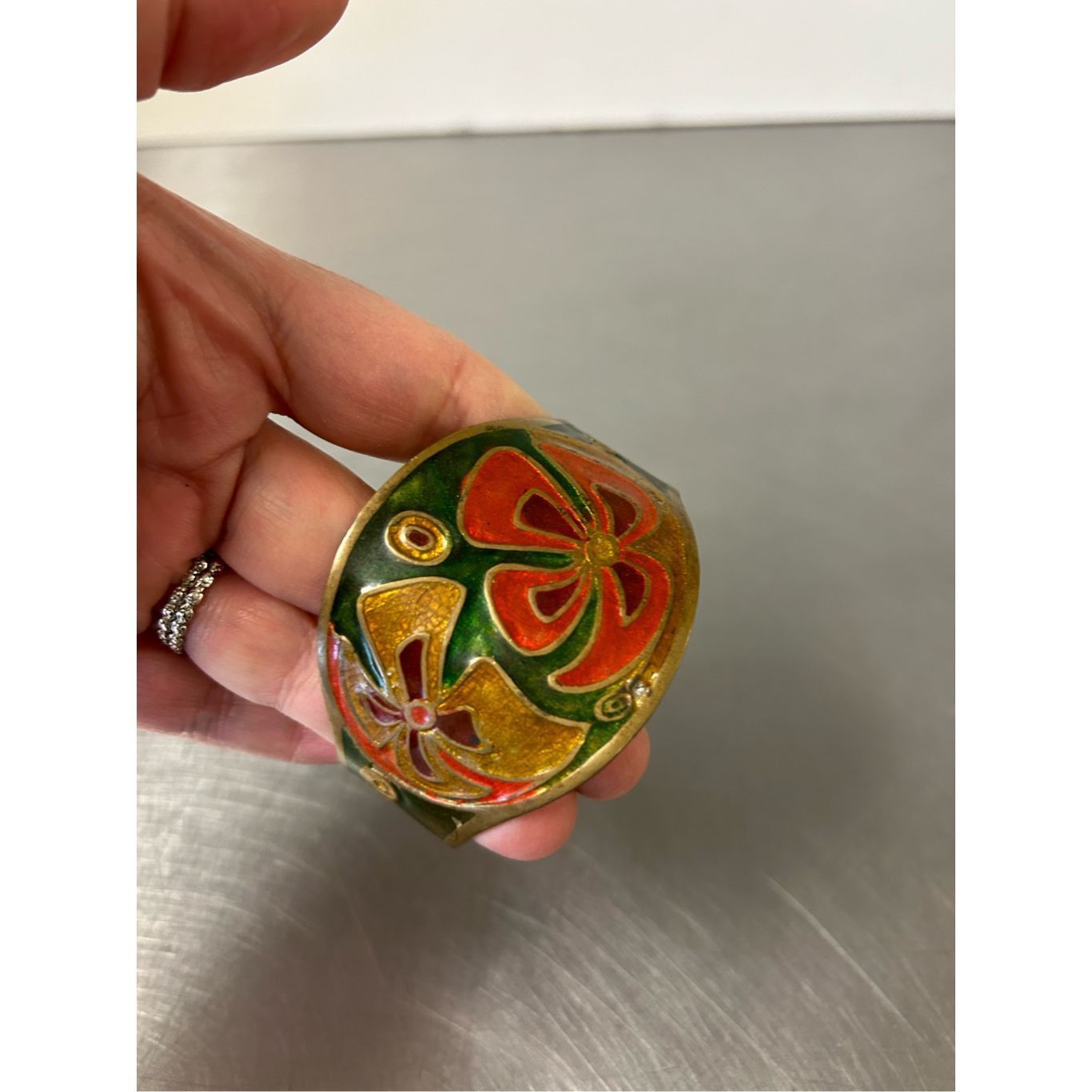 Other Vintage Brass Enamel Painted Wide Cuff Bracelet. Size ONE SIZE - 2 Thumbnail