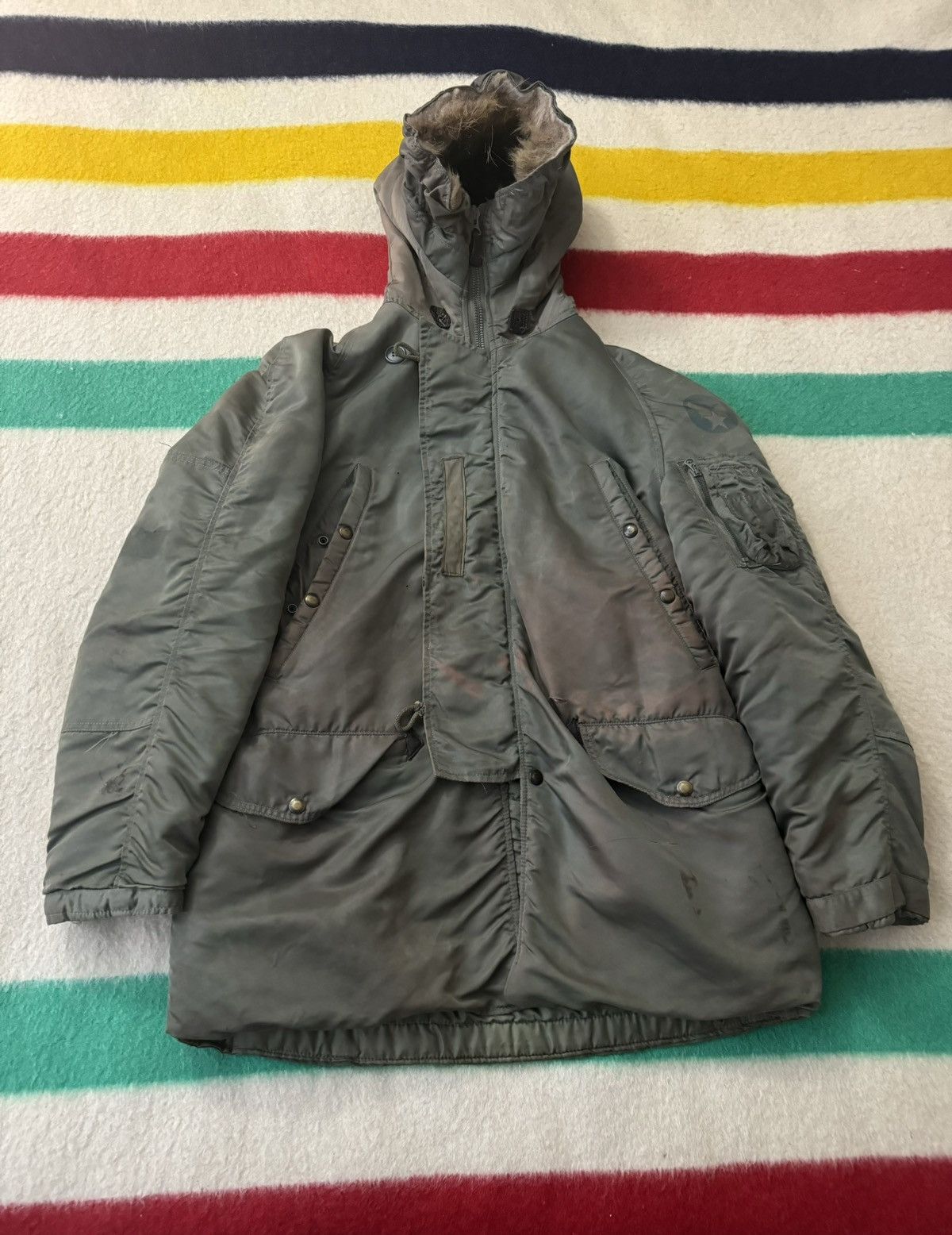 Image of Military x Vintage 50S Usaf N3B Parka Crown Zippers Small Oversized in Olive Drab/Green, Men's