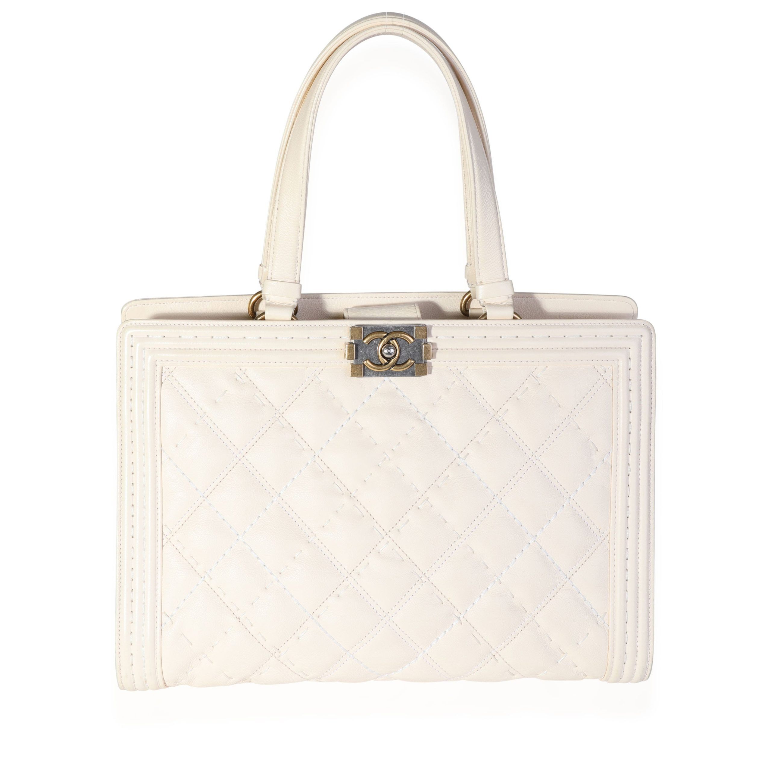 image of Chanel Cream Large Boy Shopping Tote, Women's