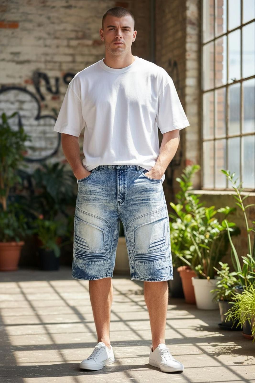 Other Stitches & Rivets Men's Denim Blue Acid Wash Shorts Size US 32 / EU 48 - 1 Thumbnail