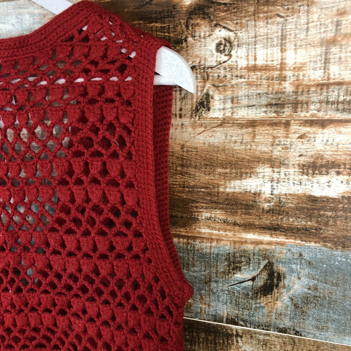 Japanese Brand Japan crochet meshnet Red Cardigan Vest #A1484 Size S / US 4 / IT 40 - 12 Thumbnail