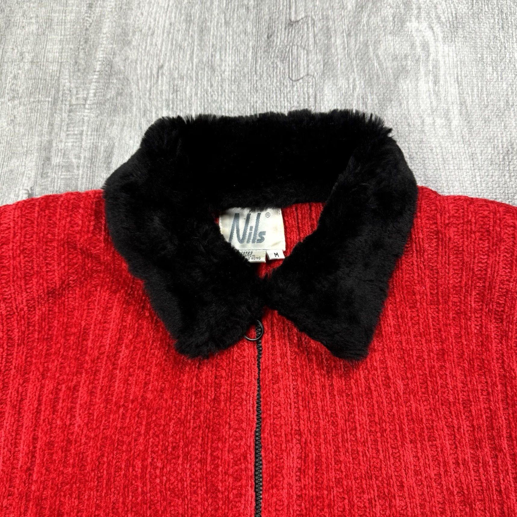 Velour VINTAGE Nils Y2K 90s Velour Fleece Short Crop Jacket Womens Medium Red Faux Fur Collar Size M / US 6-8 / IT 42-44 - 2 Thumbnail