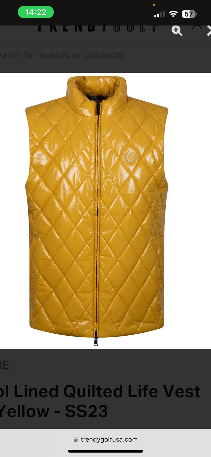 image of Gfore G/fore G4 Quilted Polished Nylon Slim Fit Puffer Vest Mens L in Yellow (Size Large)