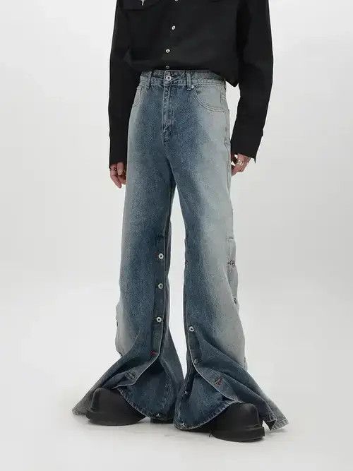 Japanese Brand × Jean Button design wide leg loose jeans trousers y2k Size US 32 / EU 48 - 1 Thumbnail