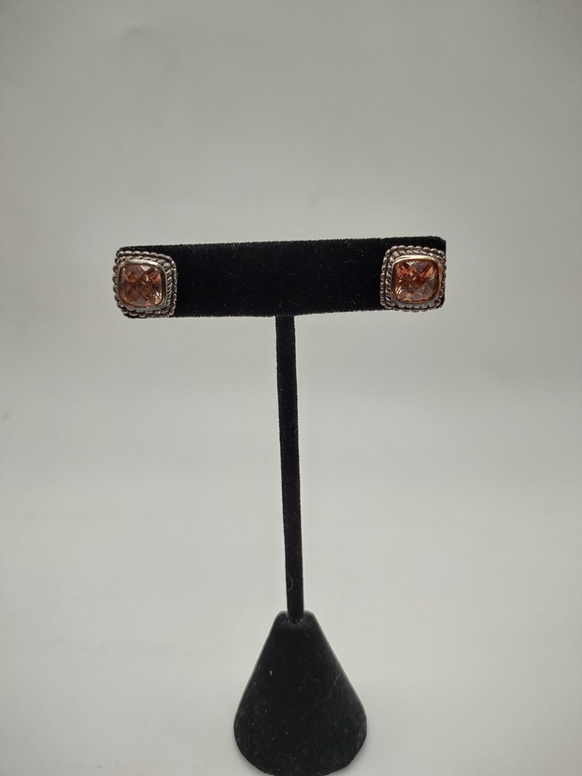 Sterling Silver Sterling Silver Cable Style Stud Earrings Peach CZ 925 Size ONE SIZE - 1 Thumbnail