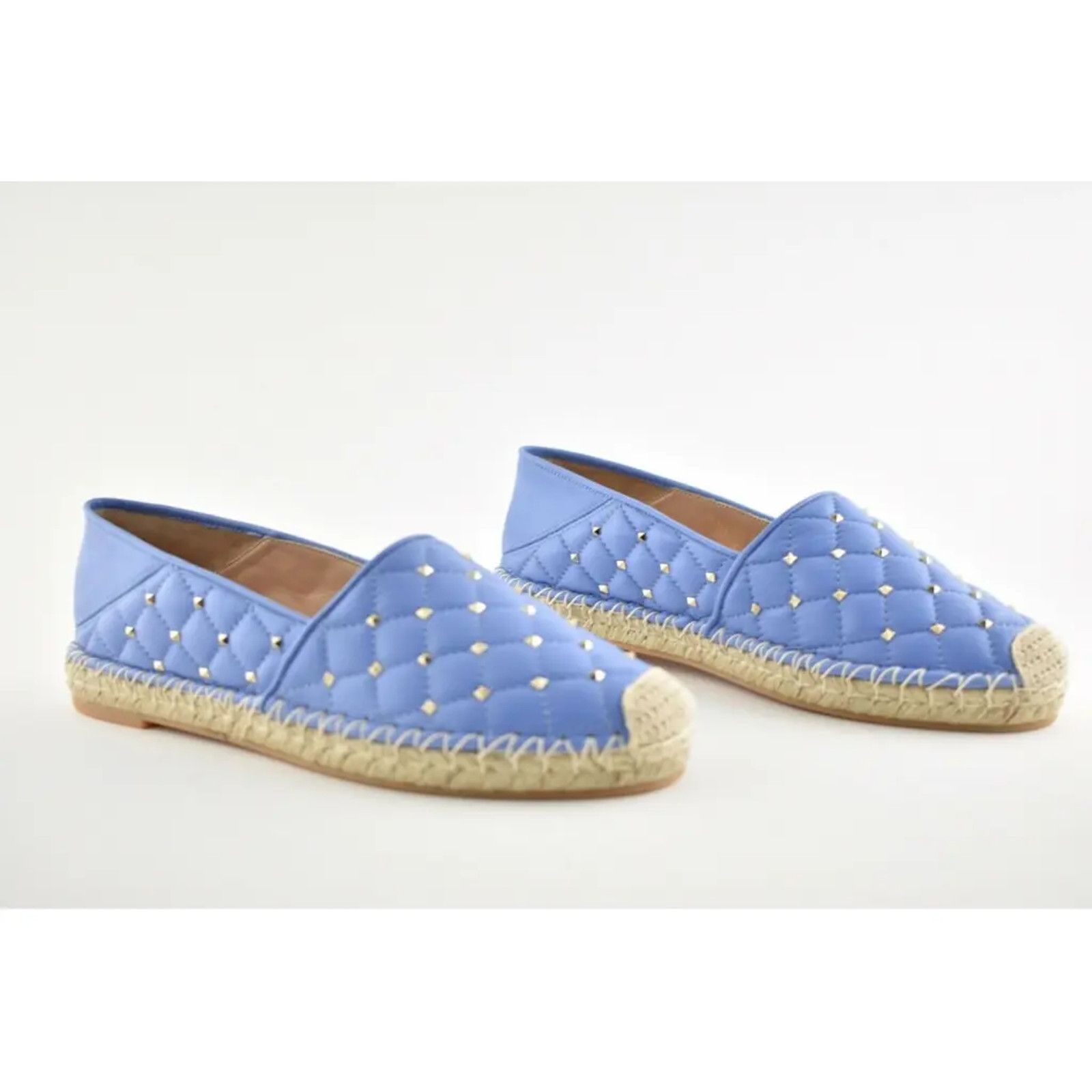 Valentino Valentino Rockstud Spike Blue Quilted Leather Slide Back Size US 7 / IT 37 - 5 Thumbnail