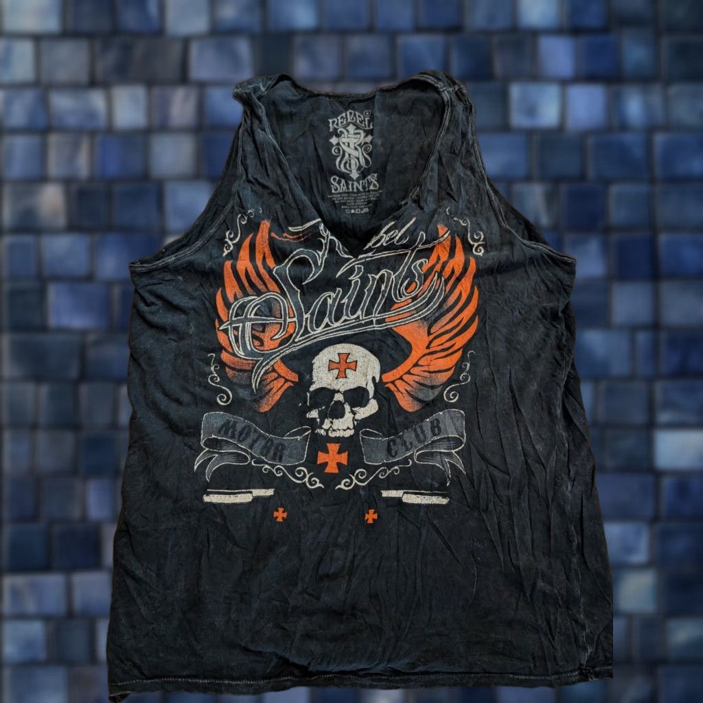 Affliction VINTAGE Rebel Saints Affliction Women's Black Biker Grunge Y2K Cut Out Tank Top M AOP Size M / US 6-8 / IT 42-44 - 1 Thumbnail