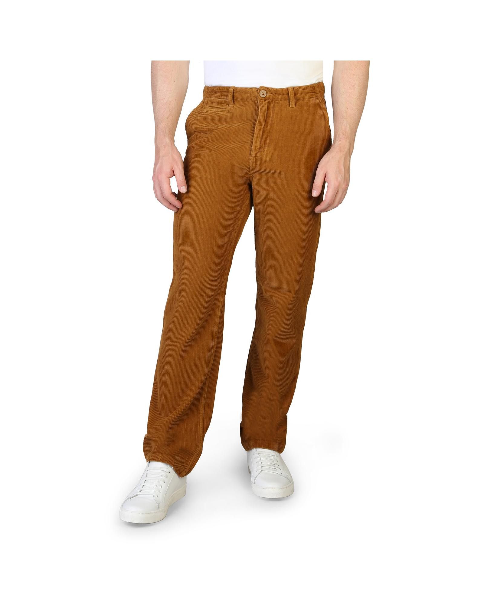 image of Napapijri Striped Cotton Trousers With Button And Zip Fastening in Brown, Men's (Size 34)