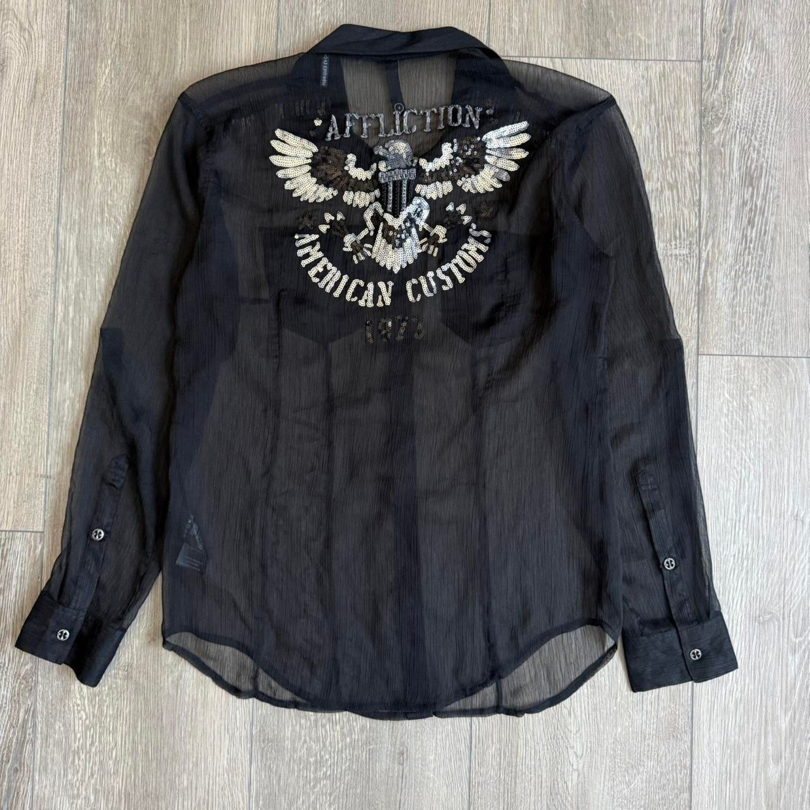 Affliction Vintage y2k affliction black premium women's sheer button up Size S / US 4 / IT 40 - 2 Thumbnail