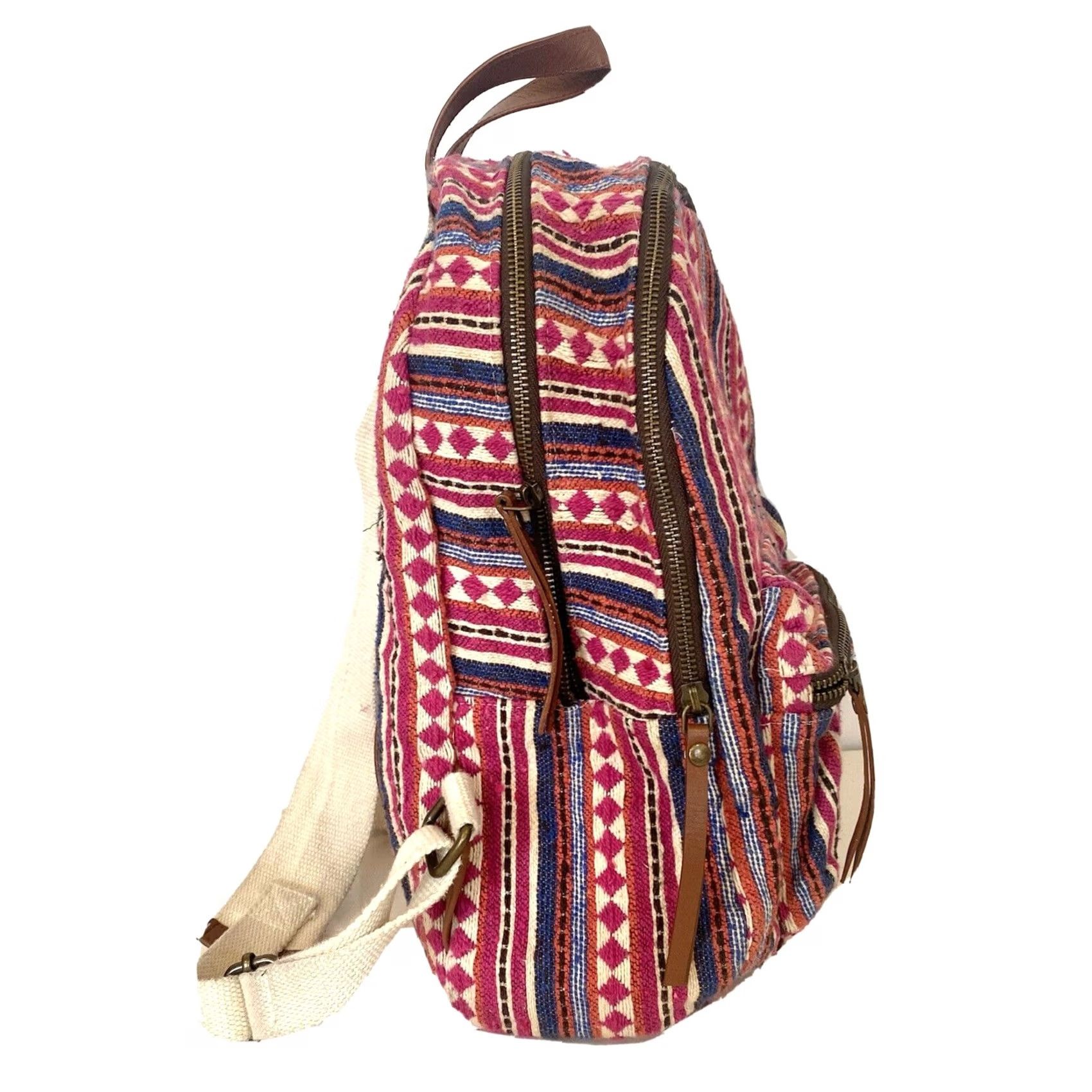 Pinko Artisan NY Backpack Women’s Boho Pink Multicolor Woven Leather Accents Bag Book Bag Size ONE SIZE - 6 Thumbnail