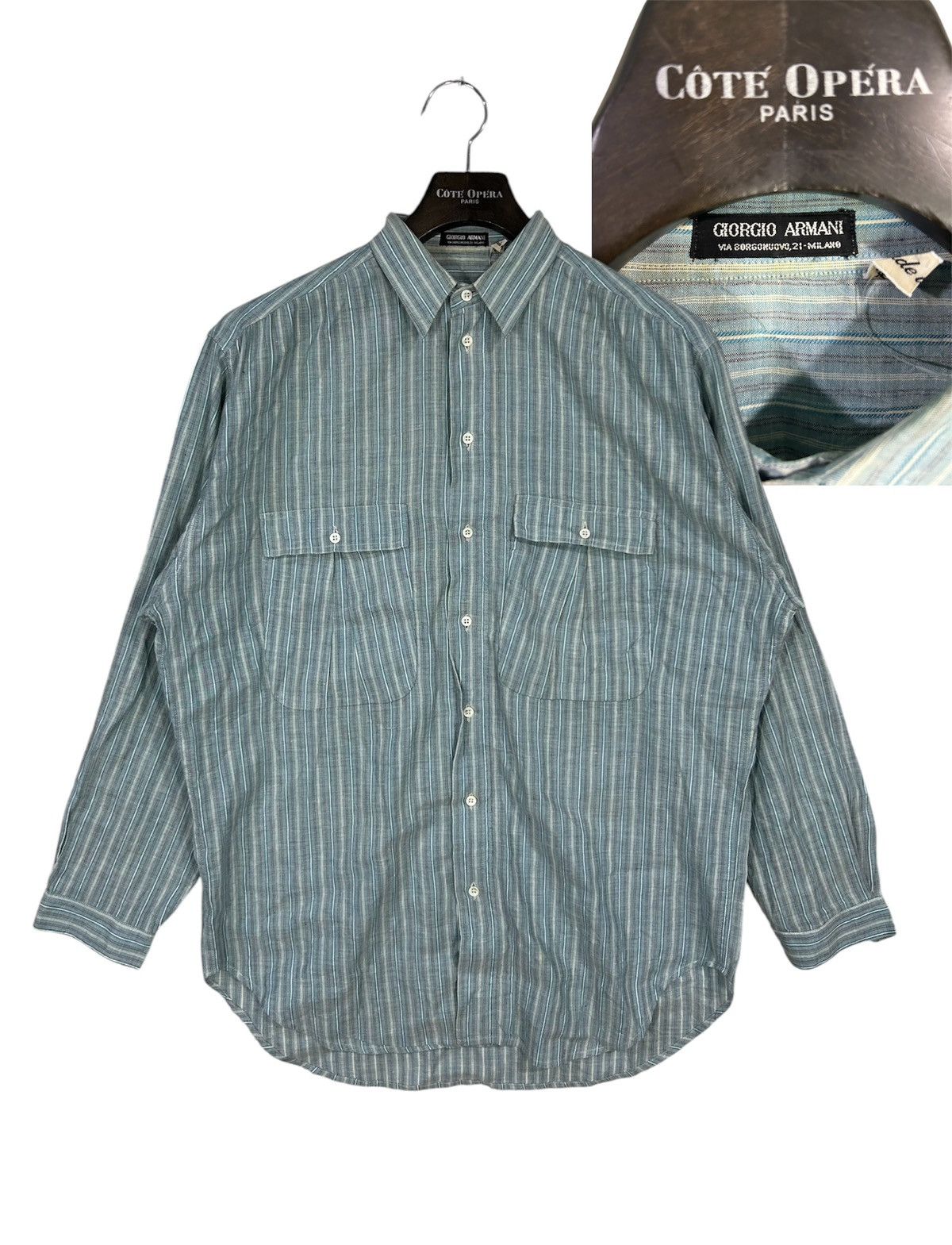 Giorgio Armani Vintage 80s giorgio armani black label shirt striped linen Size US XL / EU 56 / 4 - 1 Thumbnail