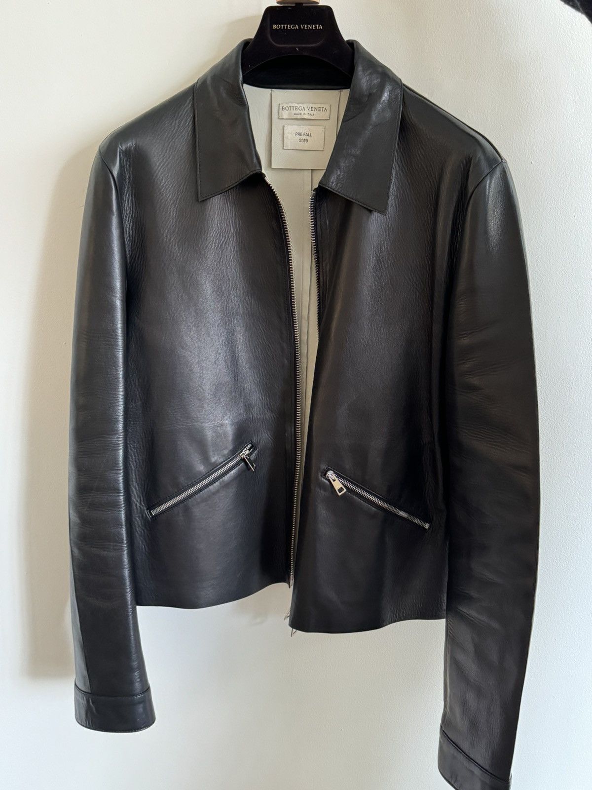 image of Bottega Veneta Pre-Fall 2019 Leather Bonded Jacket in Black, Men's (Size Medium)