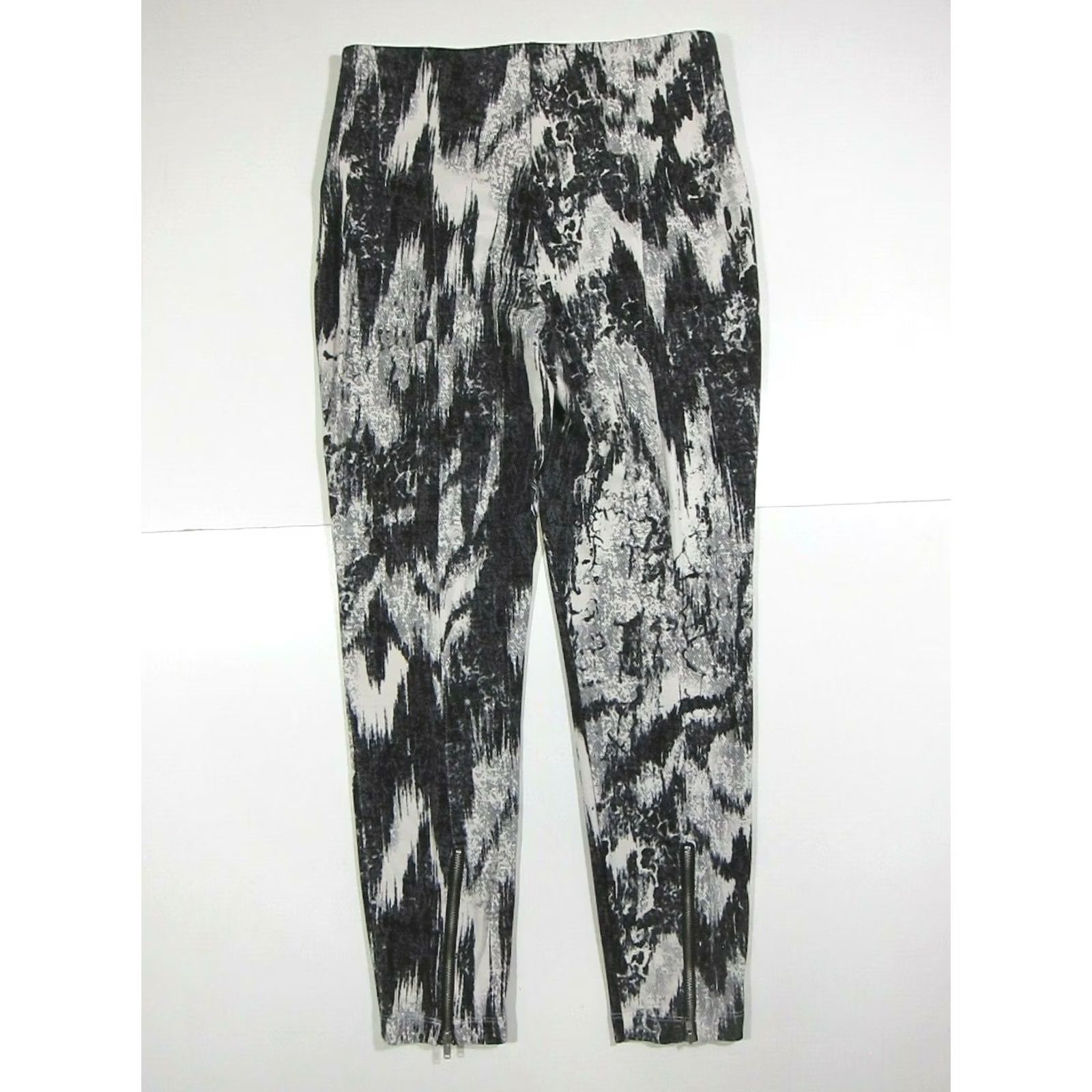 Vintage Lysse Grey White Stretch High Rise Waist Skinny Zipper Cropped Capri Pant Medium Size 32" / US 10 / IT 46 - 2 Thumbnail