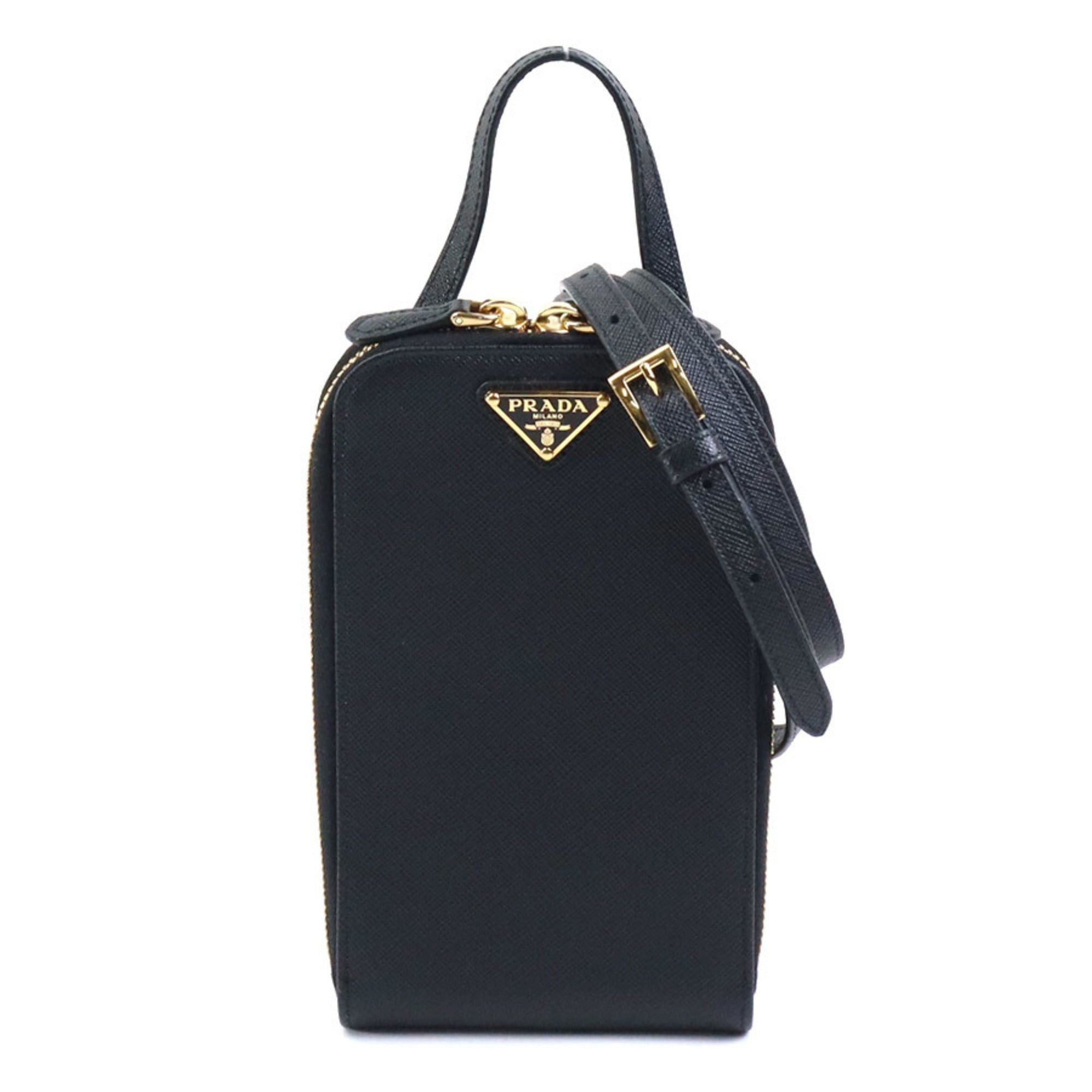 image of Prada Phone Pouch Leather Black Ladies, Women's
