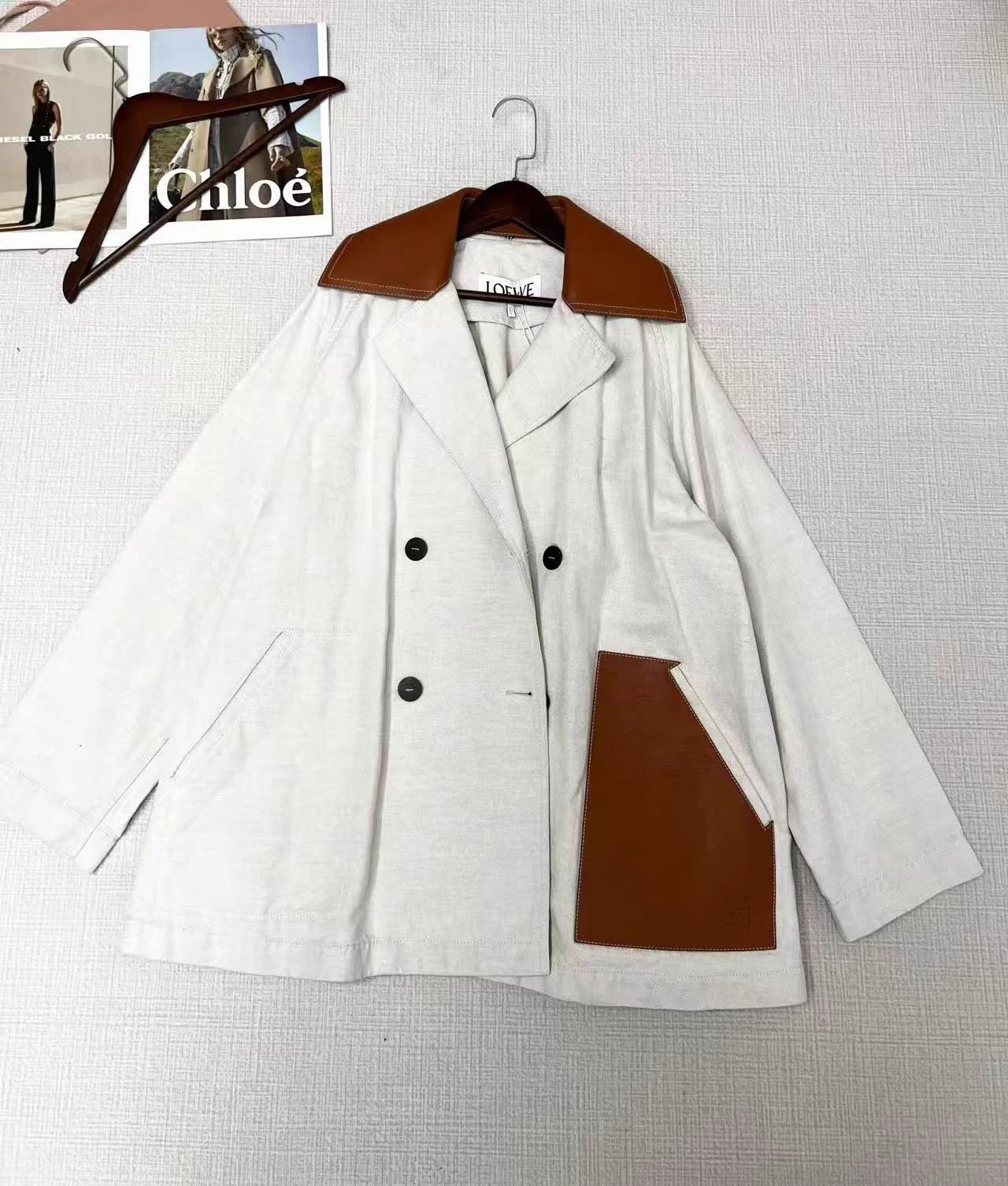 LOEWE linen-cotton double-breasted unisex overcoat 34